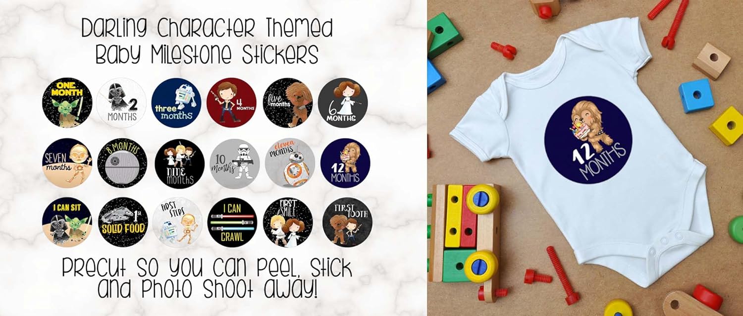 Darling Galaxy Star Character Themed Baby Milestone Stickers (Set of 18) Photo Prop Keepsake