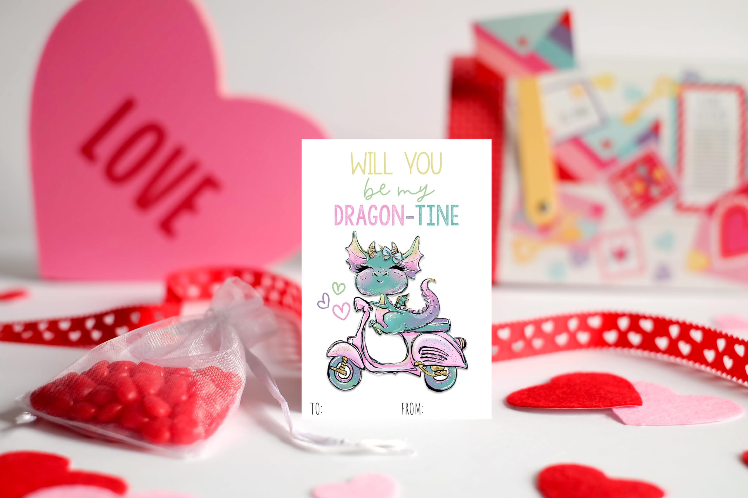 Colorful Fun Dragon Themed Valentines Day Card Pack (Set of 24) Classroom Valentine's Party for Kids School Sharing Exchange Class