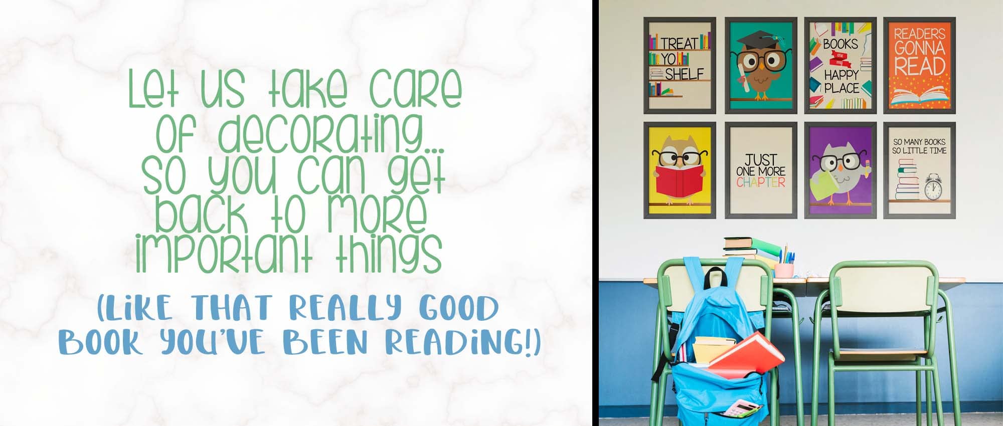 Books Are My Happy Place - Reading Owl Wall Art Prints, Set of 8