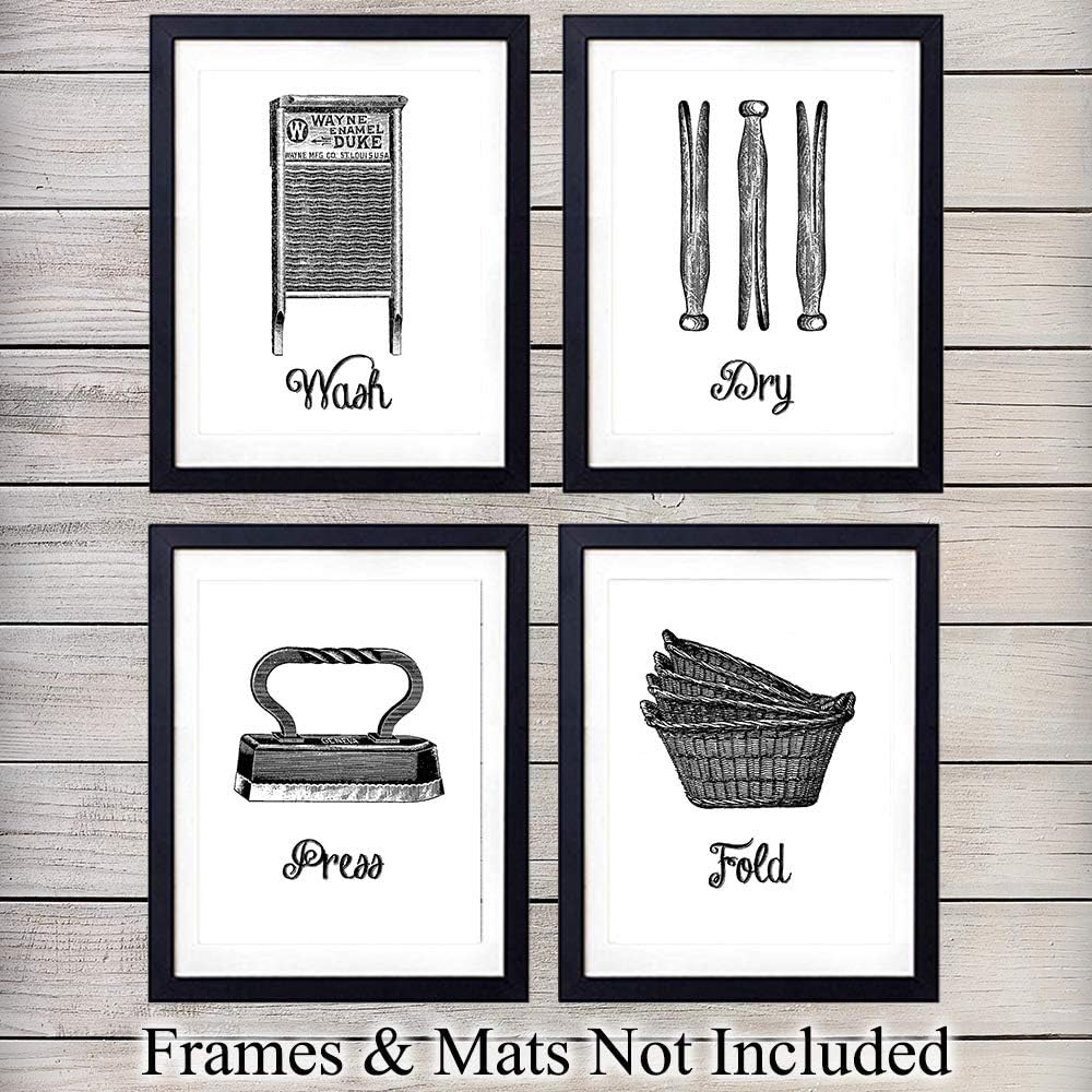 Silly Goose Gifts Laundry Room Themed Decor Art Print Wall Art Funny Gift Sets Typography Rustic Retro Unframed Pictures Signs Rules (Fluff and Fold)