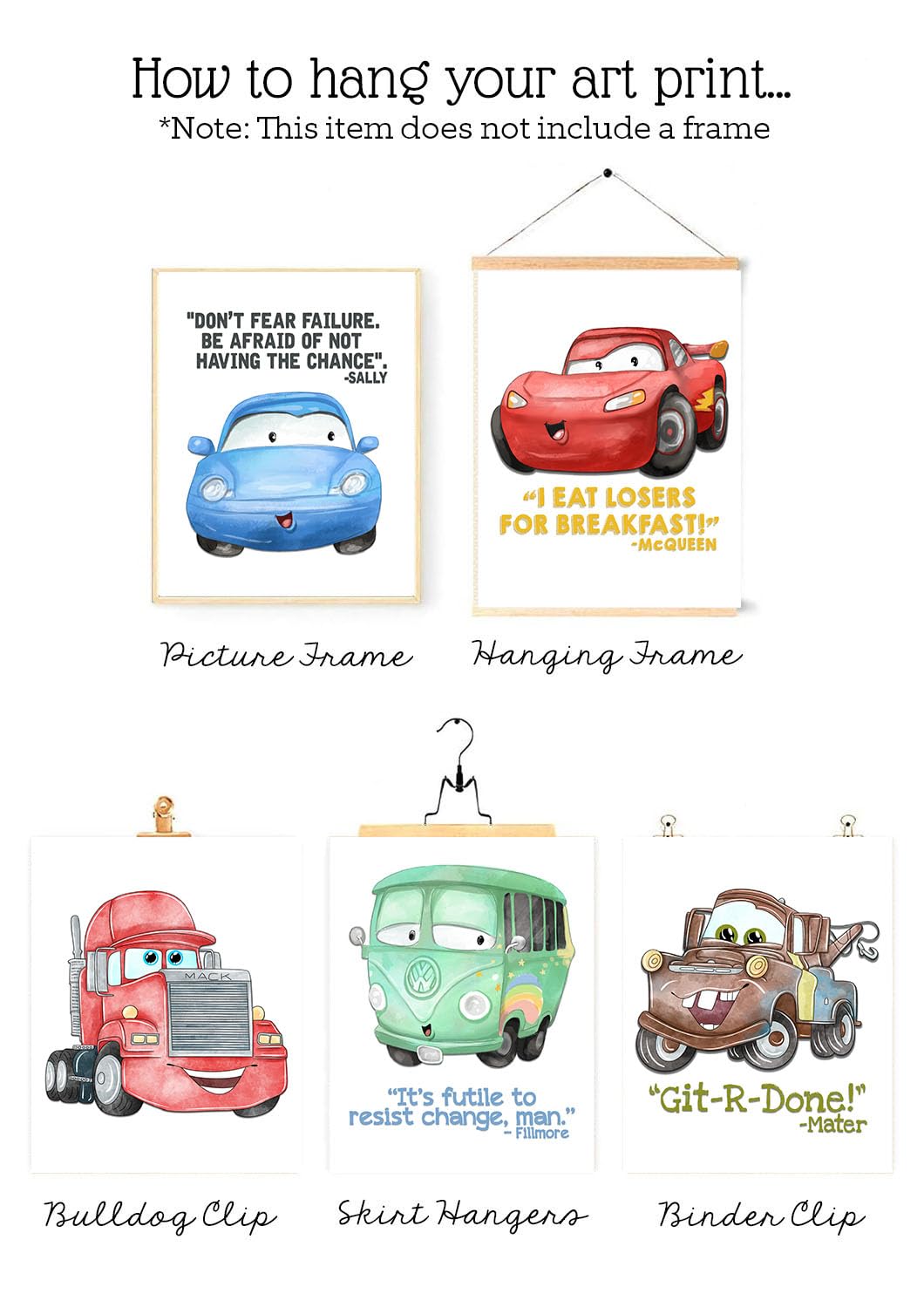 Fun Race Car Wall Art Prints - Racing Quote Kids Room Set of 8