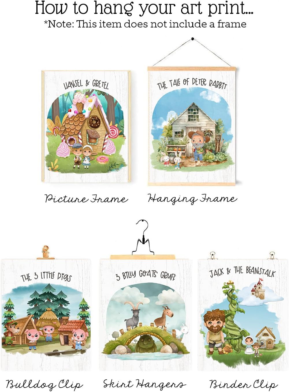 Fairy Tale Baby Child Kids Set Wall Art Prints Gift Decor (Set of 6)