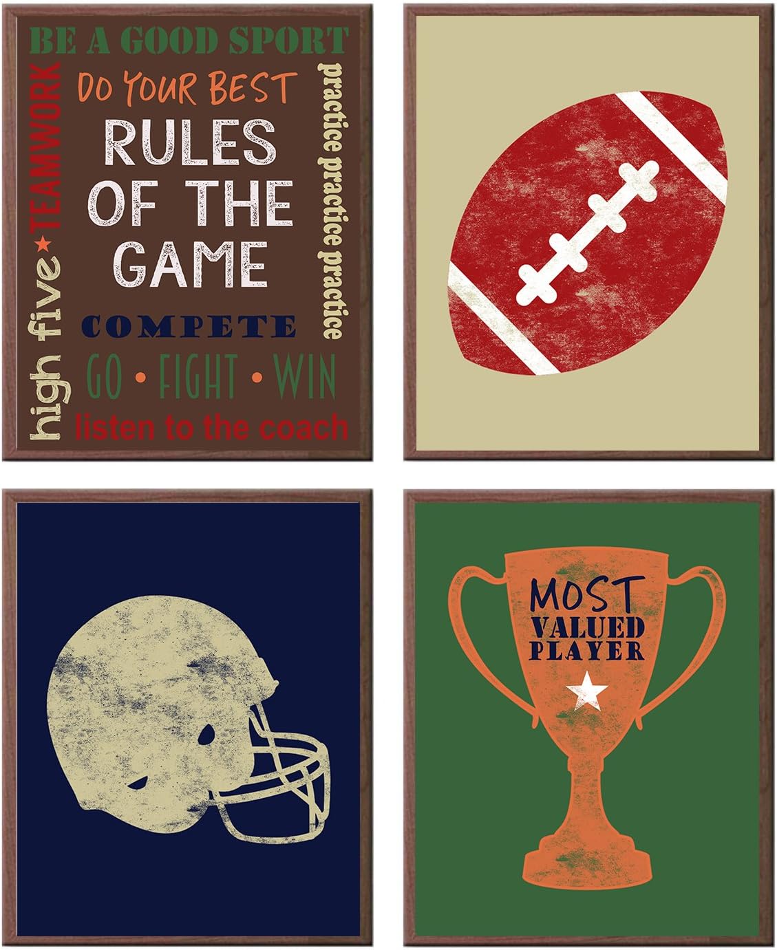 Silly Goose Gifts Football Themed Wall Art Decor (Set of Four) Decoration Rules MVP Helmet Print