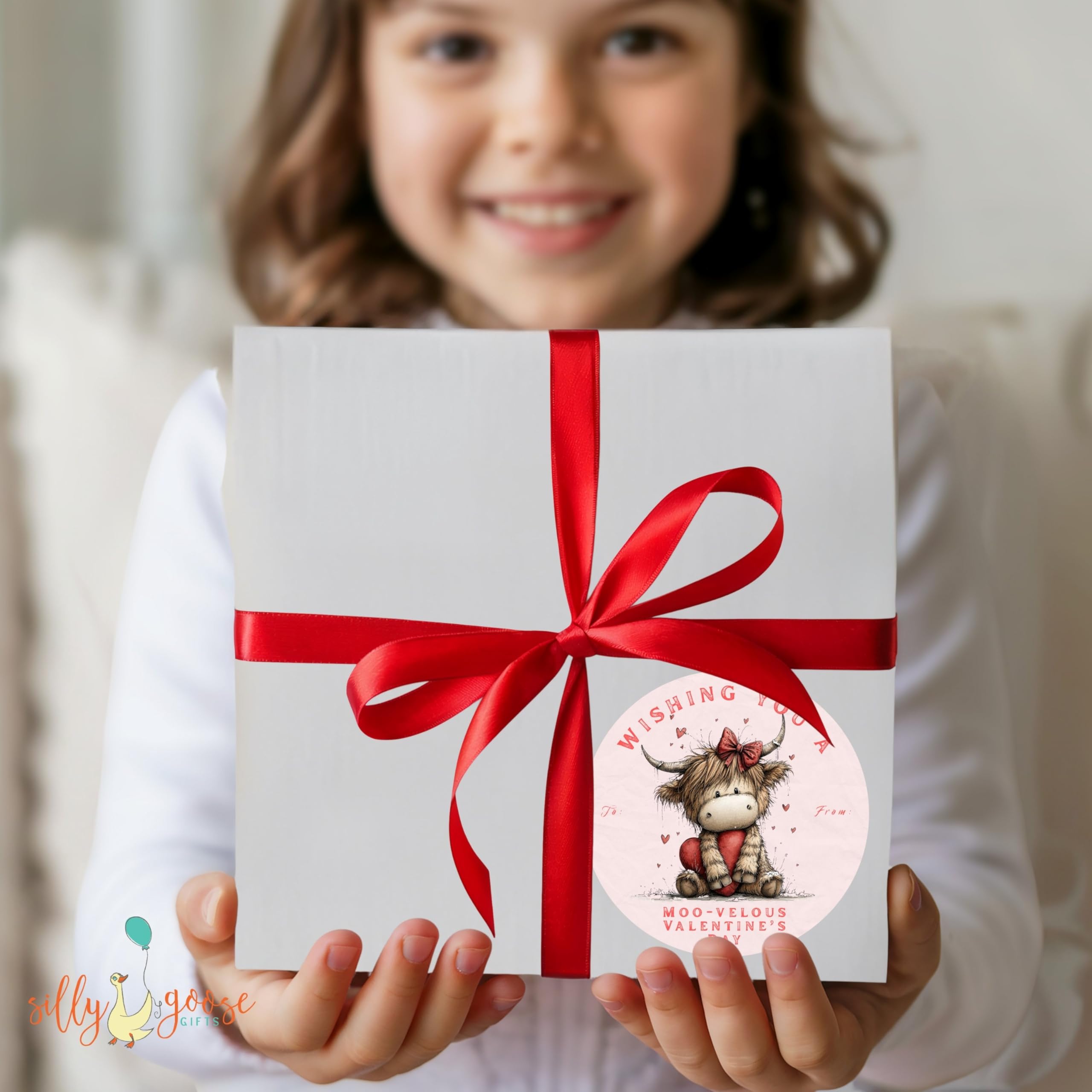 Highland Cow Hugs Valentine Gift Tag Stickers - Set of 24 Labels