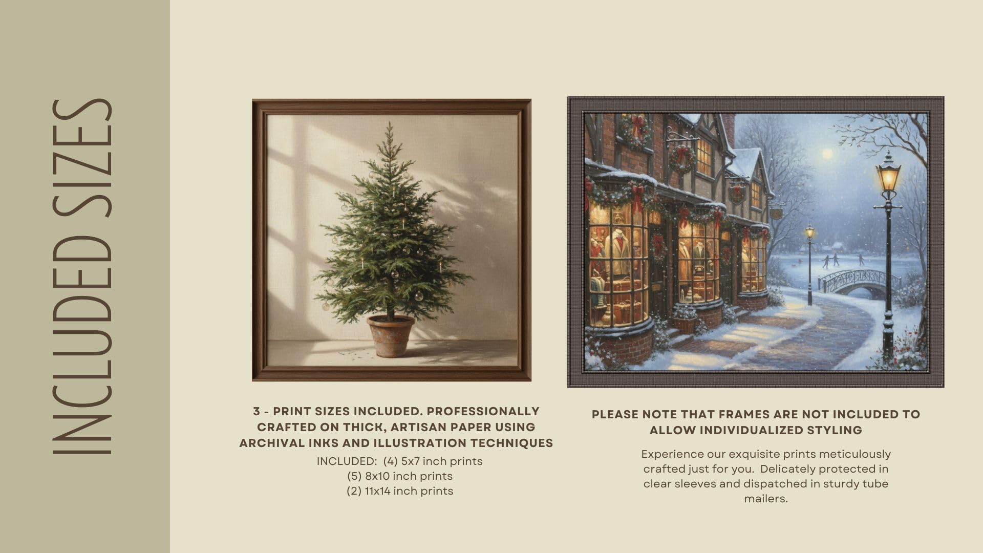 English Countryside Vintage Christmas Wall Art Prints - Set