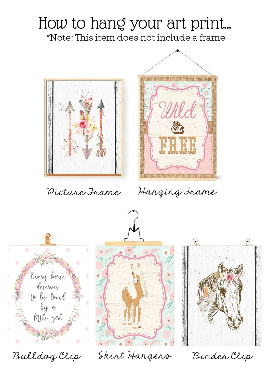 Wild & Free Horse Wall Art Prints - Pink Boho Pony Set of 3