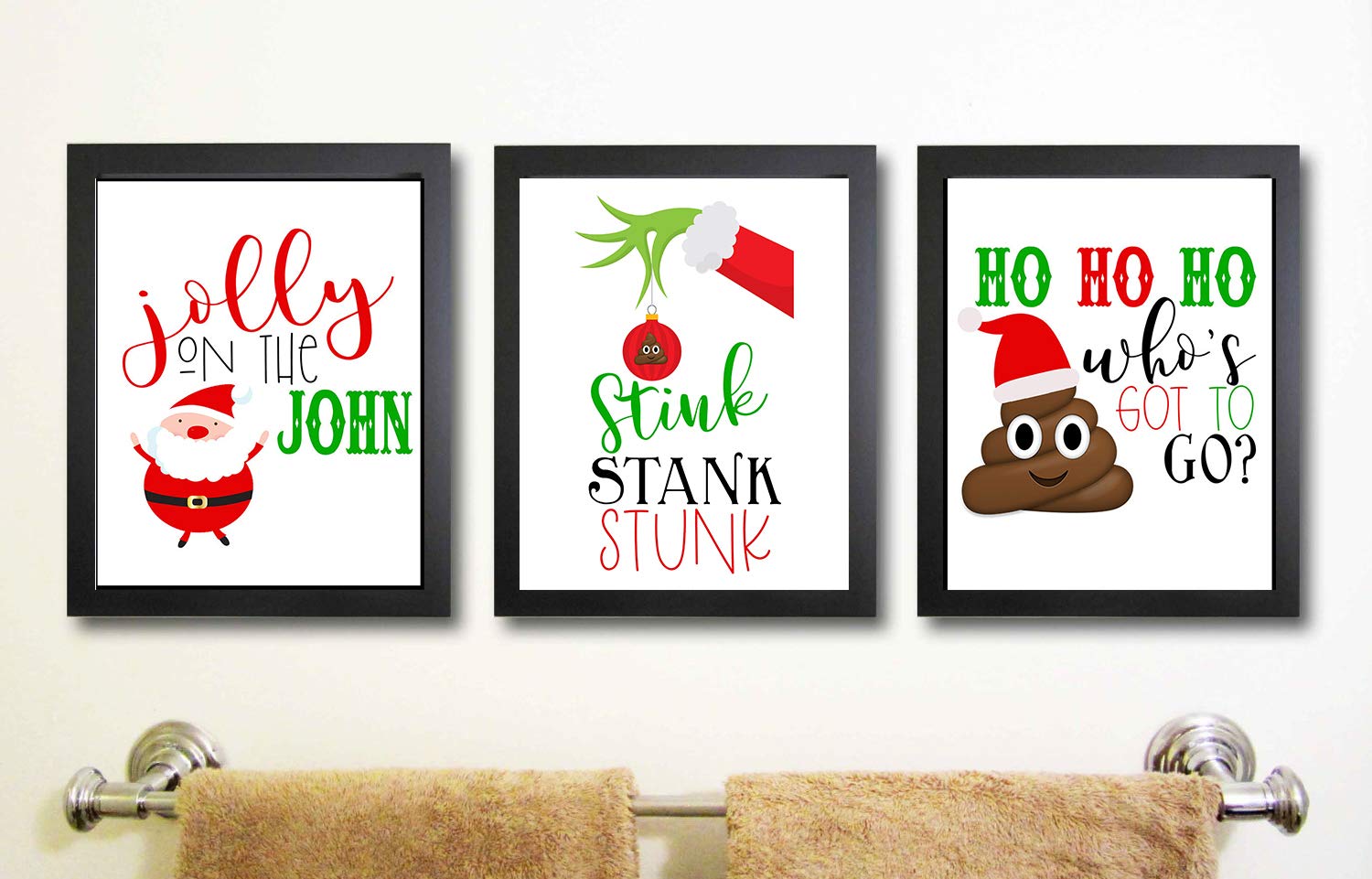 Humorous Christmas Bathroom Themed Print Wall Art Set