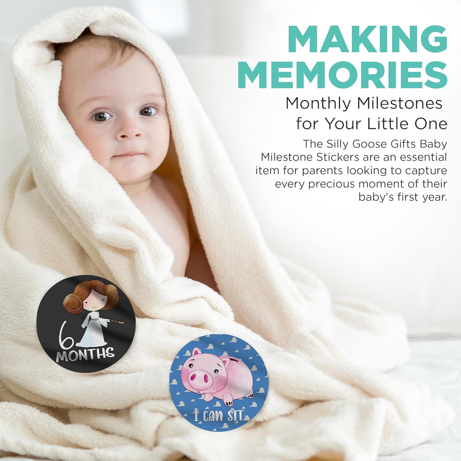 Darling Wild One Monster Character Themed Baby Milestone Stickers (Set of 18) Photo Prop Keepsake