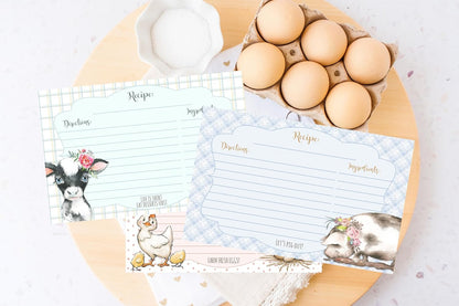 Silly Goose Gifts Lets Pig Out! Farm Themed Recipe Cards - 4x6 Recipe Cards, Vintage Retro Recipe Cards Perfect for Wedding, Housewarming Bridal Shower Gifts & More, Rustic Farmhouse Animal Chicken Cow Recipe Cards, 24 Set