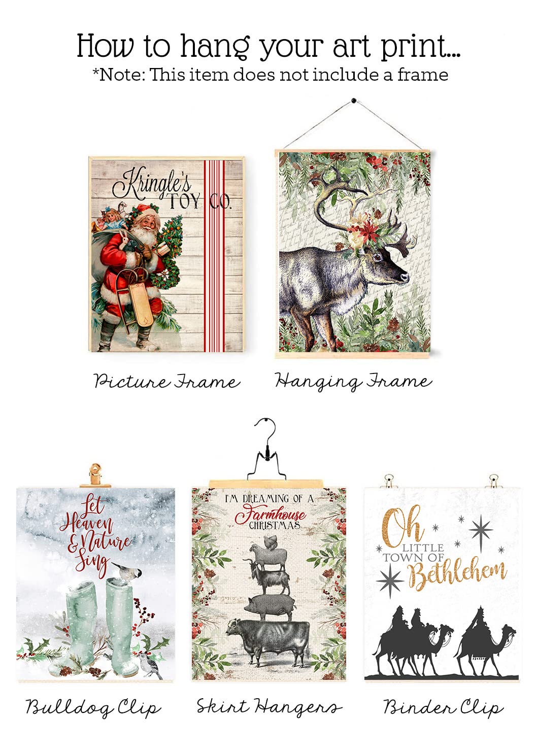 Vintage Christmas Wall Art Prints - Holiday Decor Set