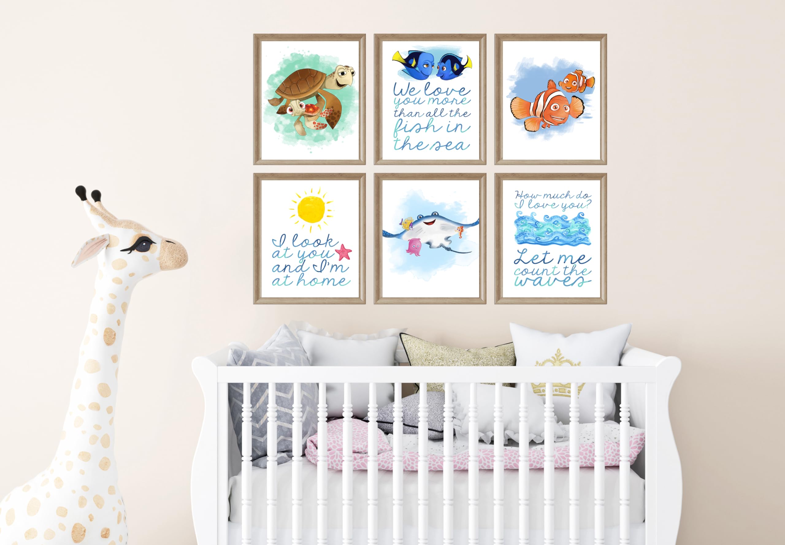 Funny Fish Ocean Wall Art Prints - Set of 6, 8x10 Under The Sea Room Decor