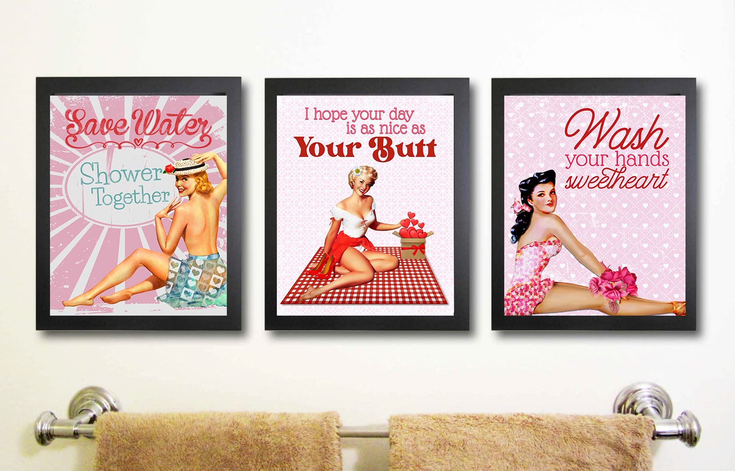 Vintage Pinup Girl Themed Valentine Bathroom Themed Bath Wall Art Prints Picture Pin Up Decor 8x10