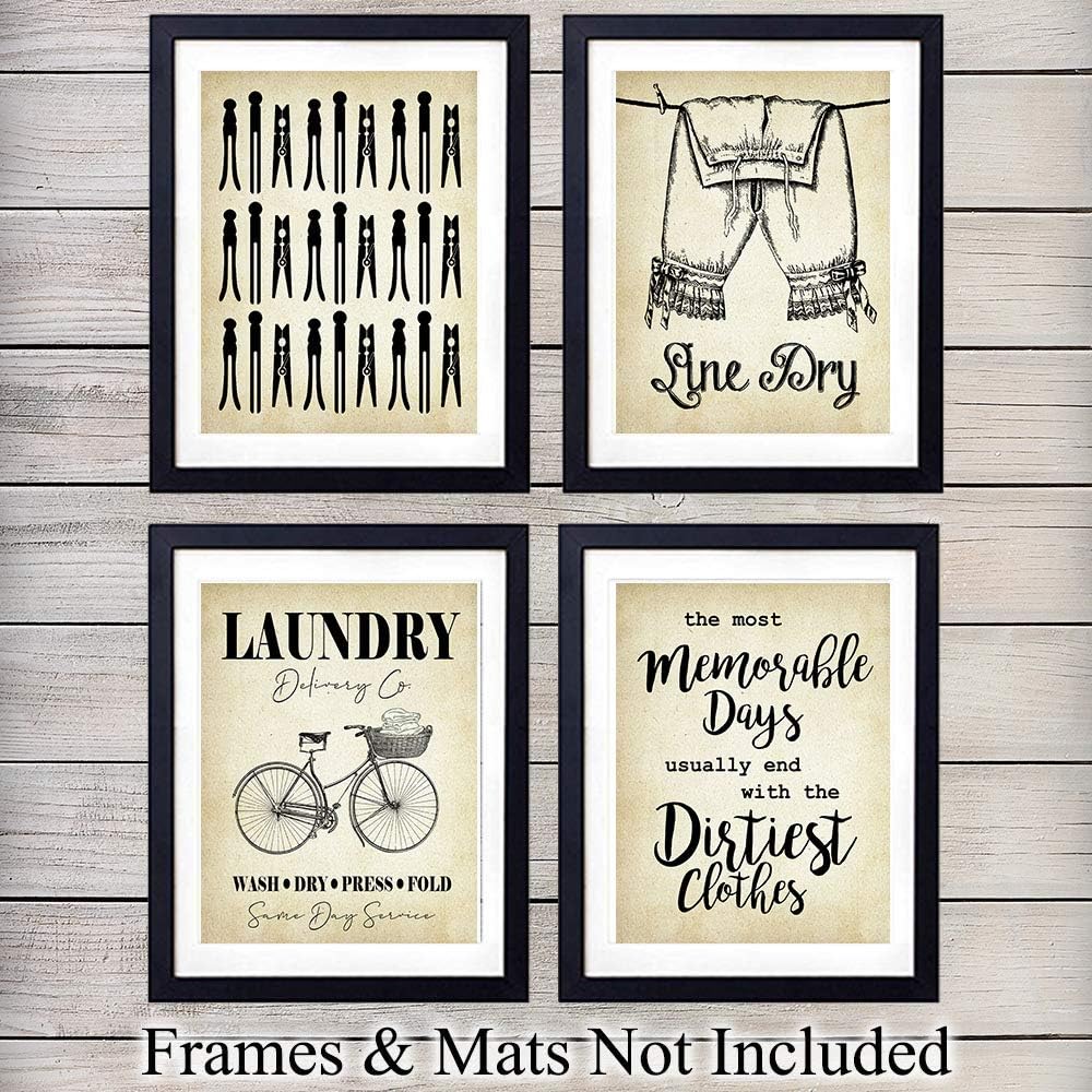 Silly Goose Gifts Laundry Room Themed Decor Art Print Wall Art Funny Gift Sets Typography Rustic Retro Unframed Pictures Signs Rules (Fluff and Fold)