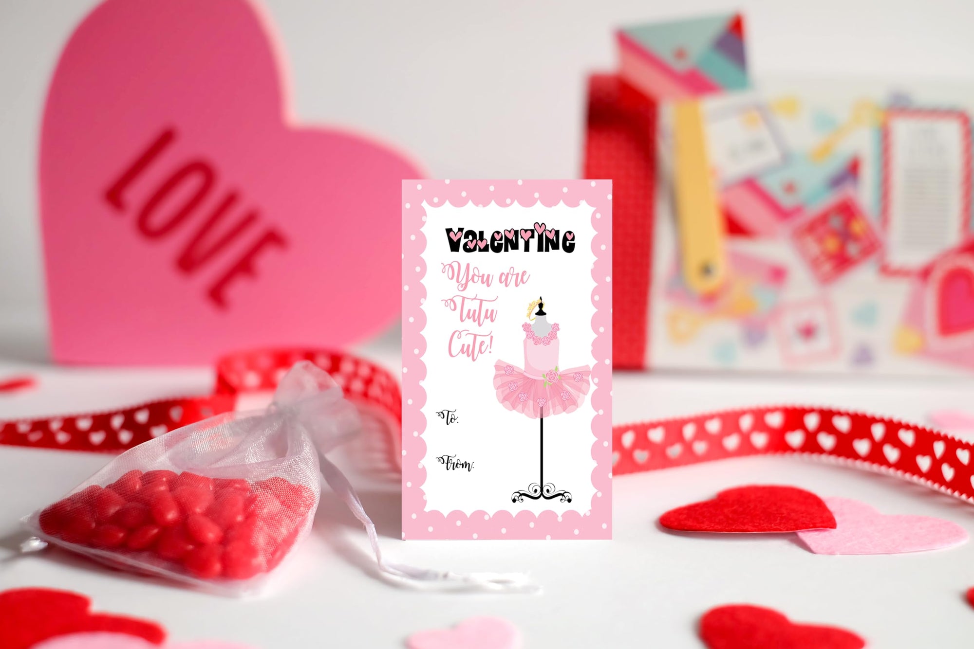 Dance Ballet Themed Valentine's Day Cards Set Pack (24 Included) Ballerina Classroom Sharing Valentine Exchange Kids