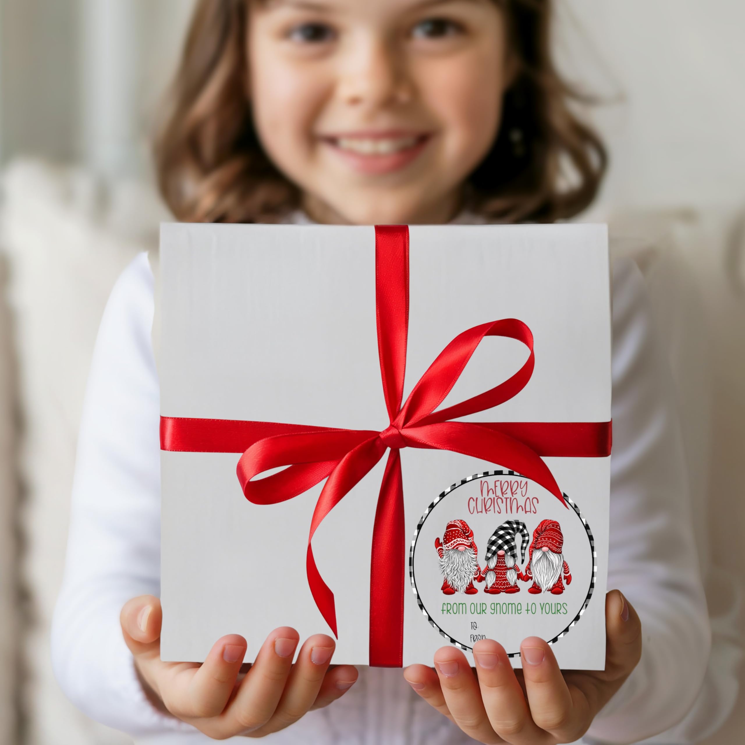 Gnome Buffalo Plaid Christmas Gift Tag Stickers - Set of 24
