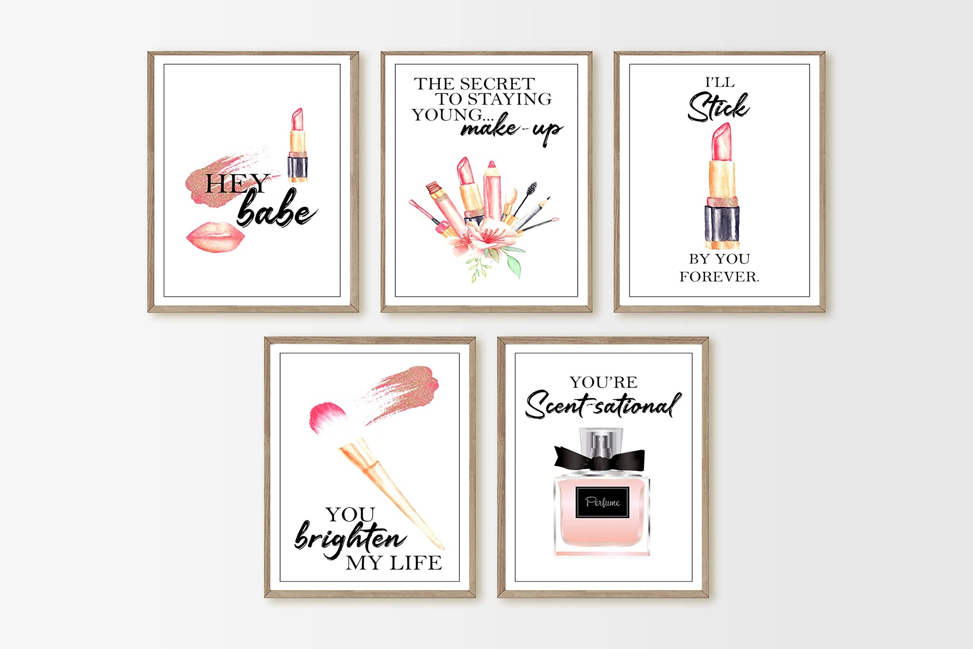 Hey Babe Life Is Short Buy The Lipstick Makeup Room Wall Art Prints - Set of 5