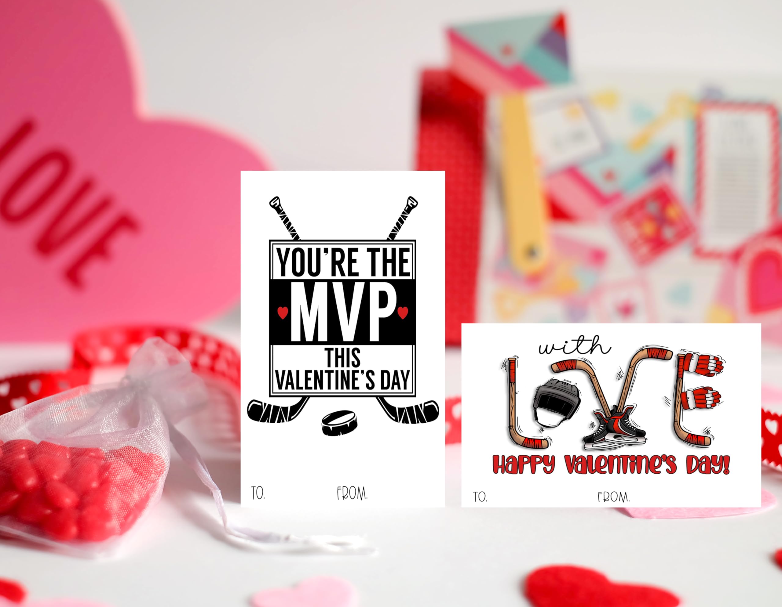 Hockey Sports Themed Valentines Day Card for Kids School Classroom Exchange (24 included) You're A Keeper Valentine