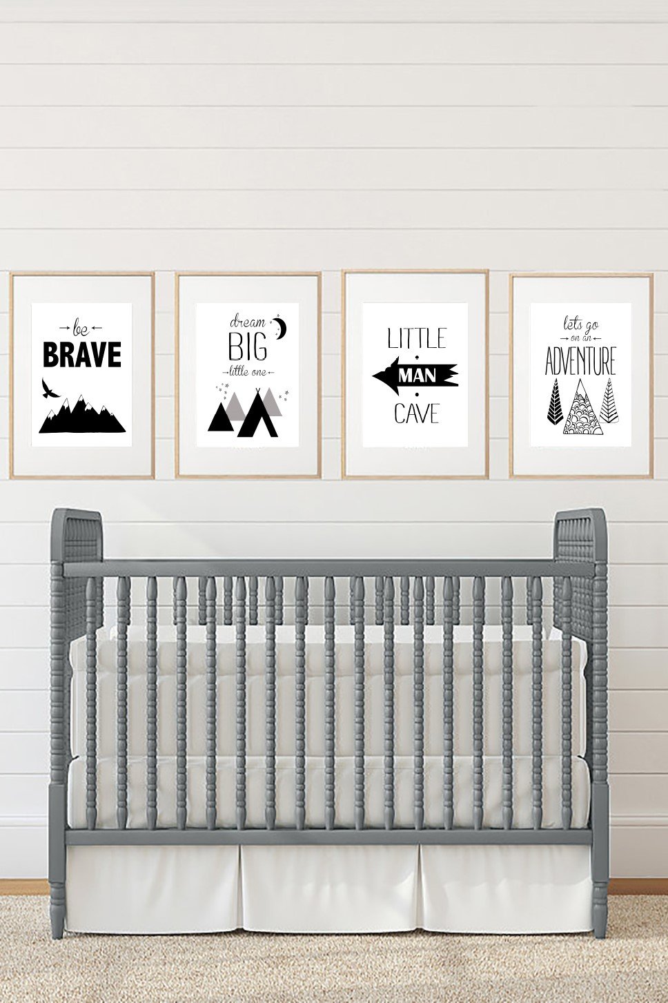 Brave Little Man Cave Adventure Nursery Wall Art Prints - Black White Grey