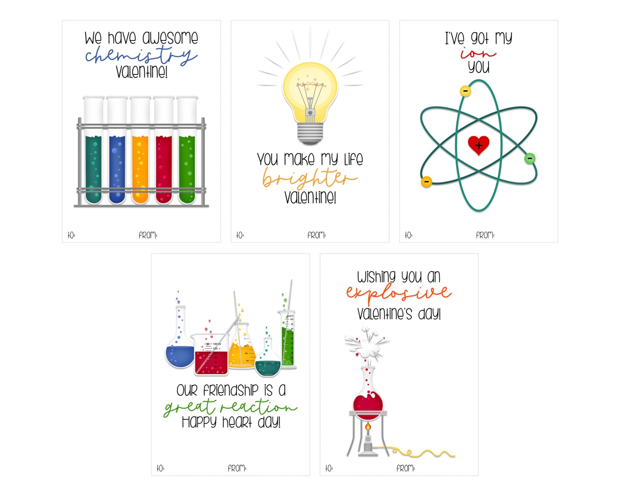 Bright Science Themed Valentines Day Card for Kids School Classroom Exchange (Set of 25) Chemistry