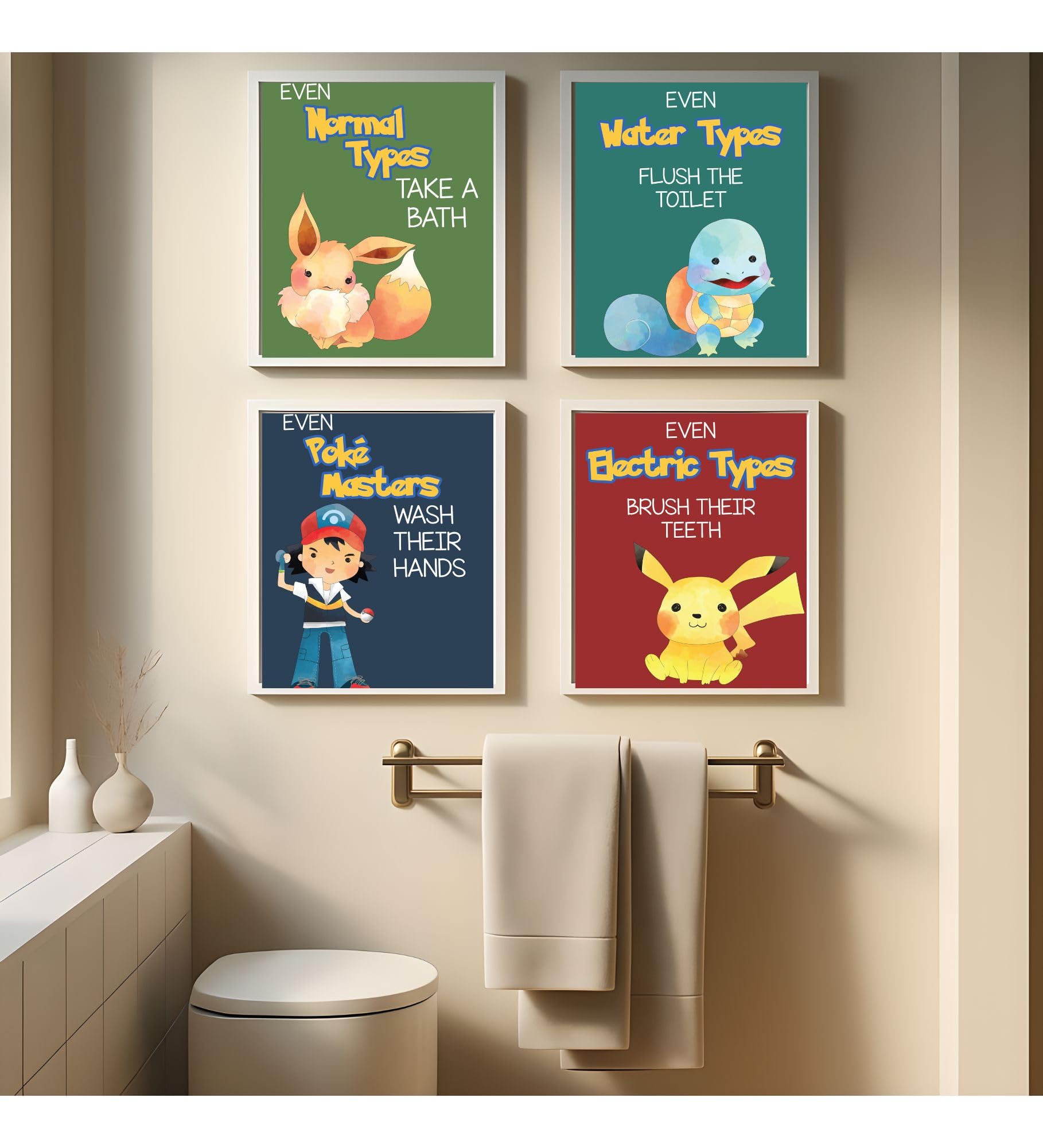 Monster Trainer Bathroom Wall Art Prints - Kids Set of 4