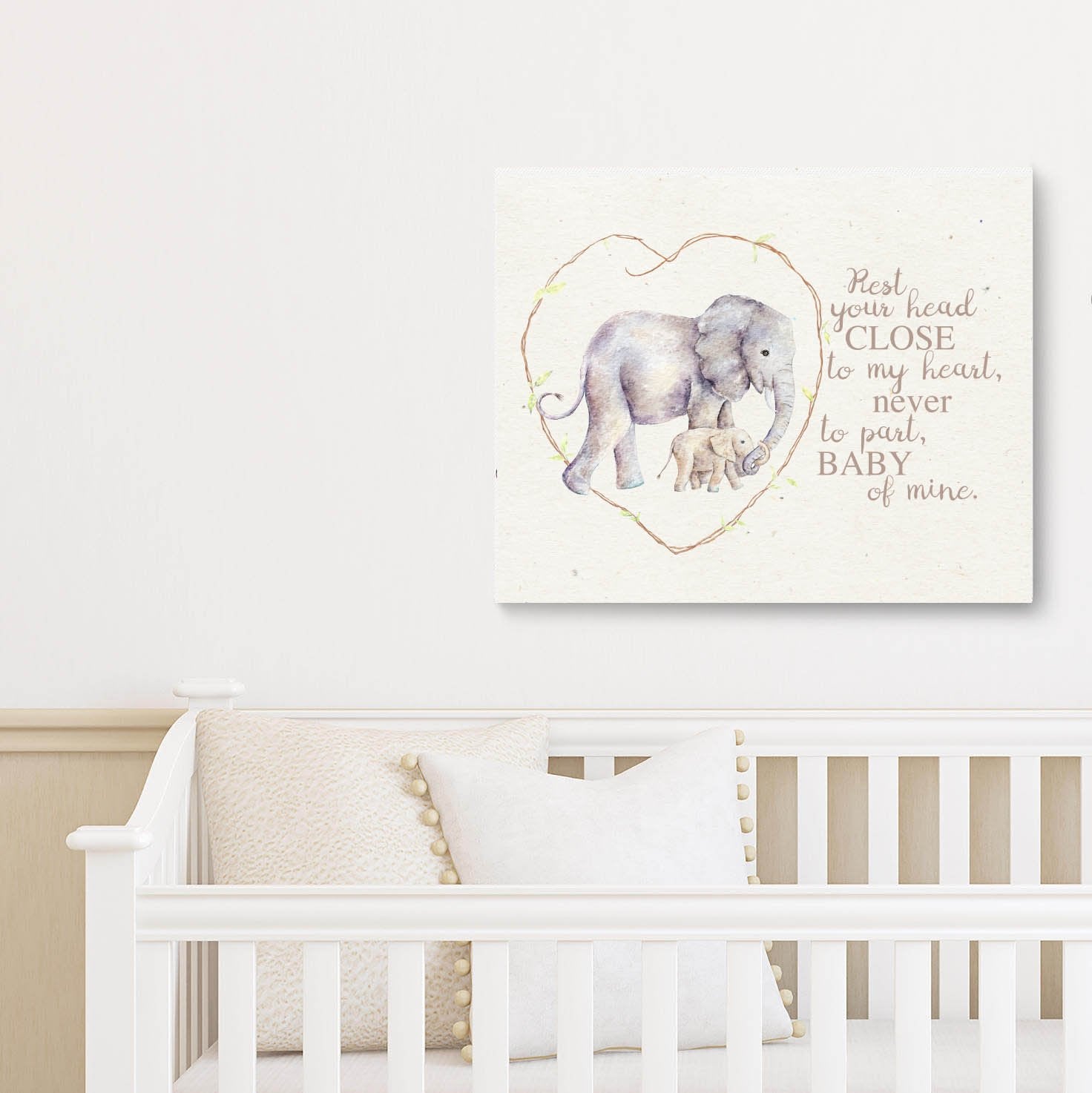 Darling Elephant Nursery Art Wall Print Little Elephant Quote Rest Your Head Close to my Heart 11x14in
