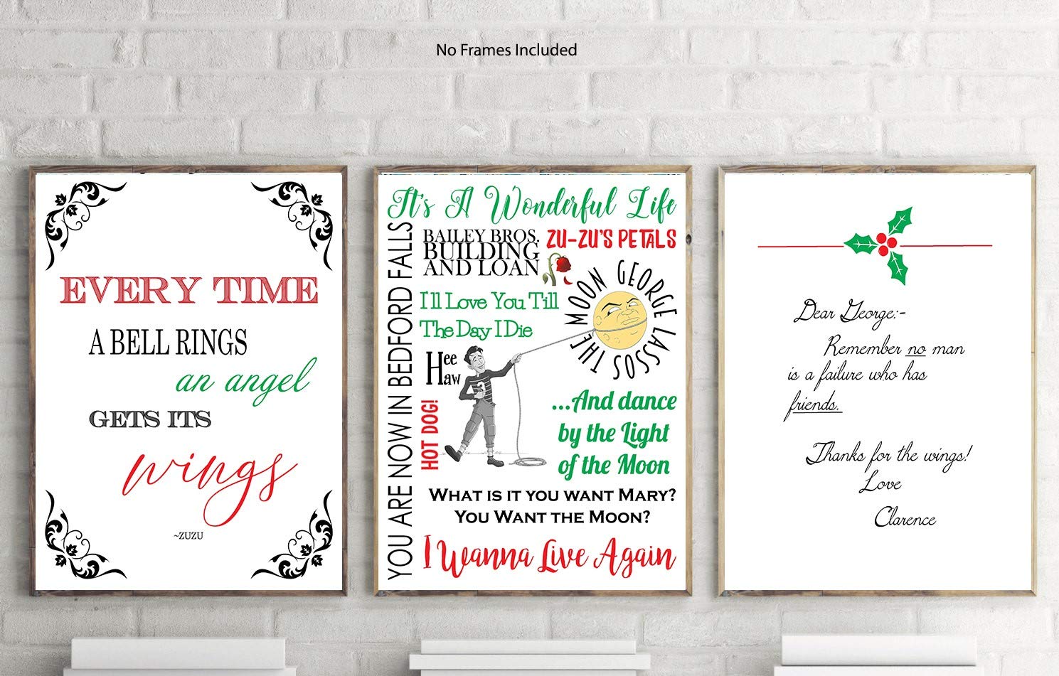 Christmas Movie Wall Art Prints (Set of Three) 8x10in Decoration Decor Every Time A Bell Rings Angel Gets Its Wings