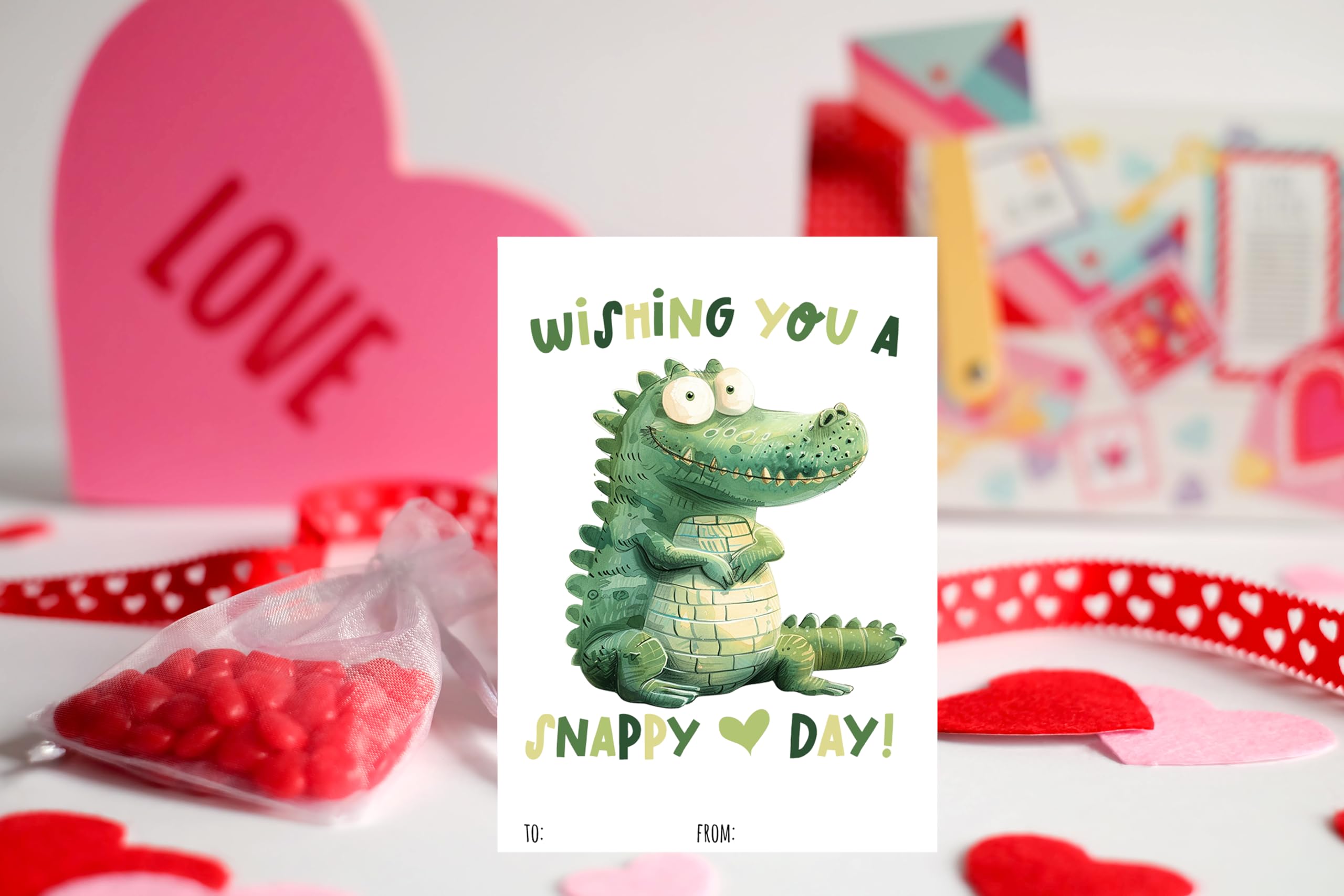Reptile Valentine Day Classroom Sharing Cards (Set of 24) Valentine's Class Party Exchange - Snake Frog Alligator Lizard Turtle