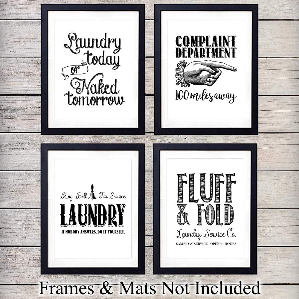 Silly Goose Gifts Laundry Room Themed Decor Art Print Wall Art Funny Gift Sets Typography Rustic Retro Unframed Pictures Signs Rules (Fluff and Fold)