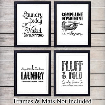 Silly Goose Gifts Laundry Room Themed Decor Art Print Wall Art Funny Gift Sets Typography Rustic Retro Unframed Pictures Signs Rules (Fluff and Fold)