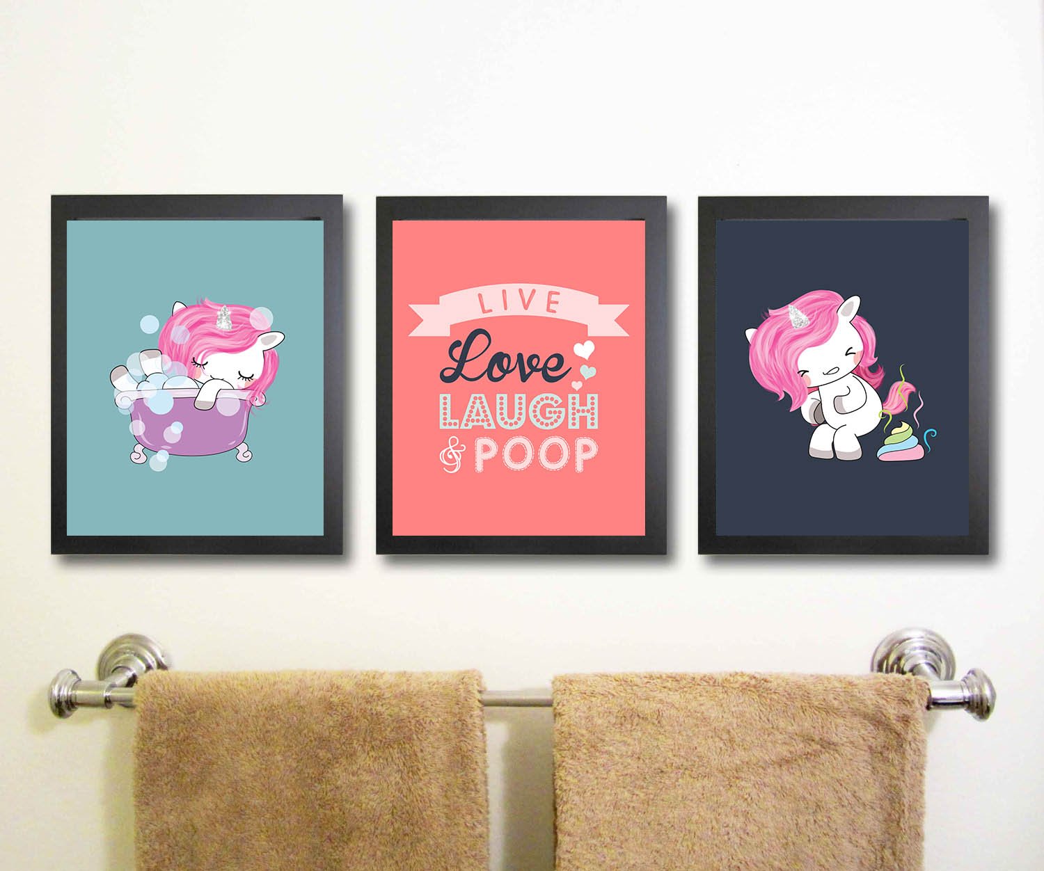 Live Love Laugh and Poop Unicorn Bathroom Wall Art Decor
