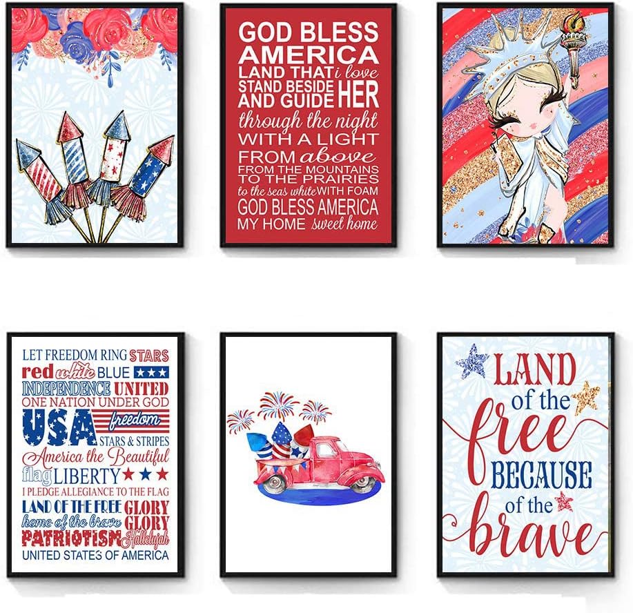 Silly Goose Gifts Liberty Freedom Firecracker Red White Blue Themed Room Wall Art Prints Poster Decor (Land of the Free)