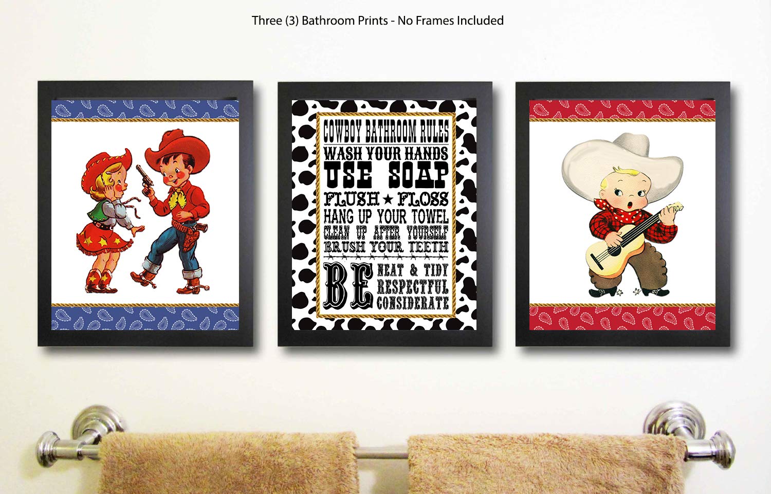Lil Buckaroo cowboy western bathroom wall art print rules set