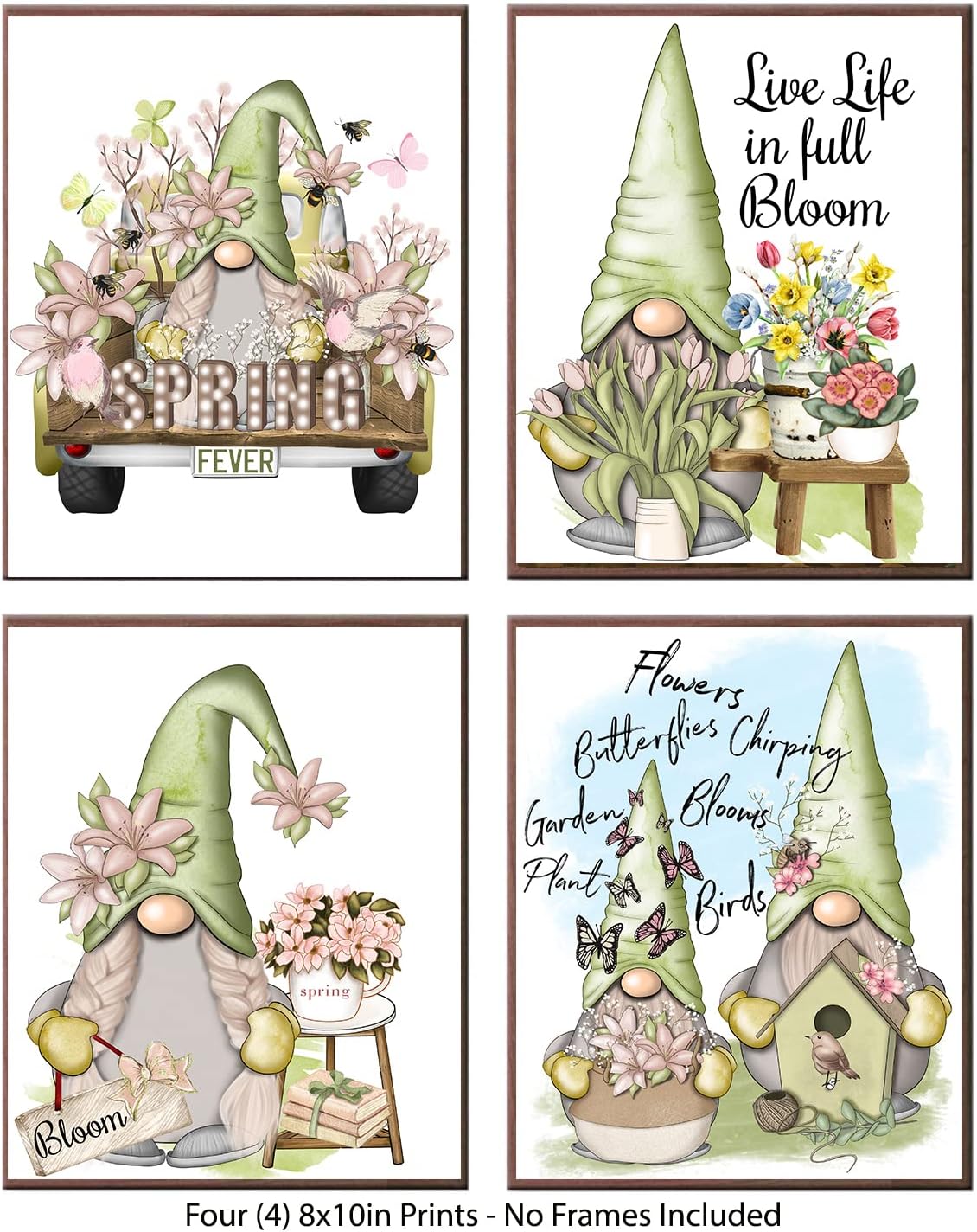 Live Life in Full Bloom Gnome Spring Themed Wall Art Print Decor