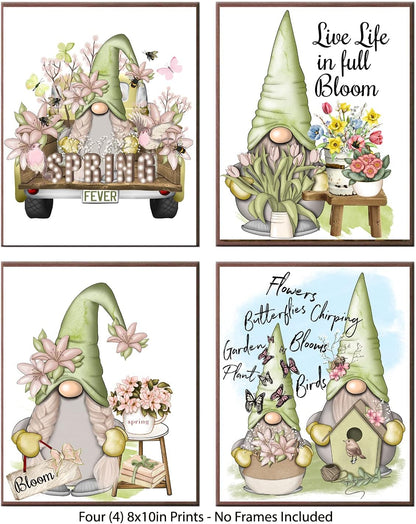 Live Life in Full Bloom Gnome Spring Themed Home Art Print Design Wall Decor Set