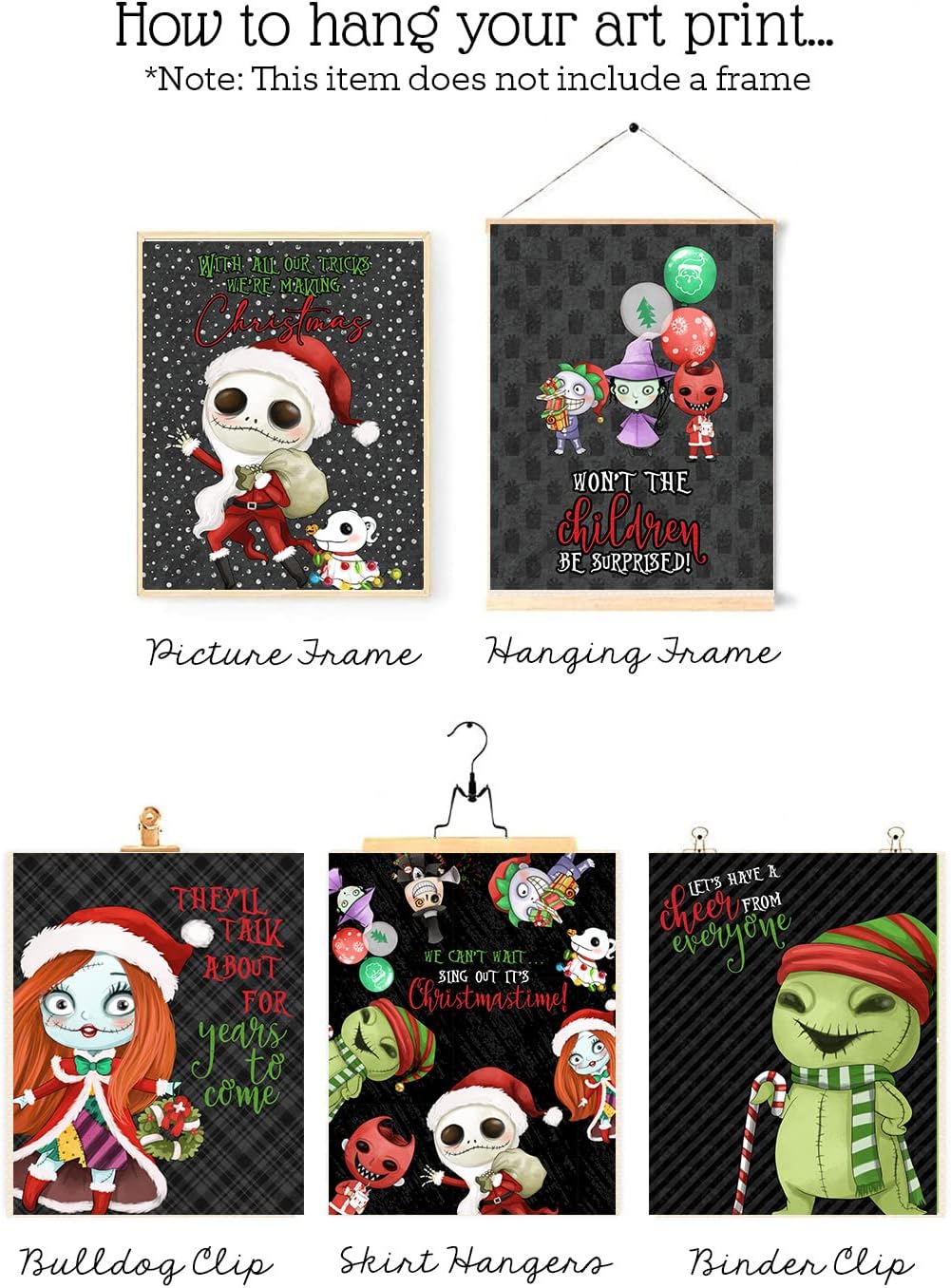 Silly Goose Gifts Nightmare Themed Character Wall Art Decor (Set of 6) Christmas Cheer Halloween Song Prints No Frames