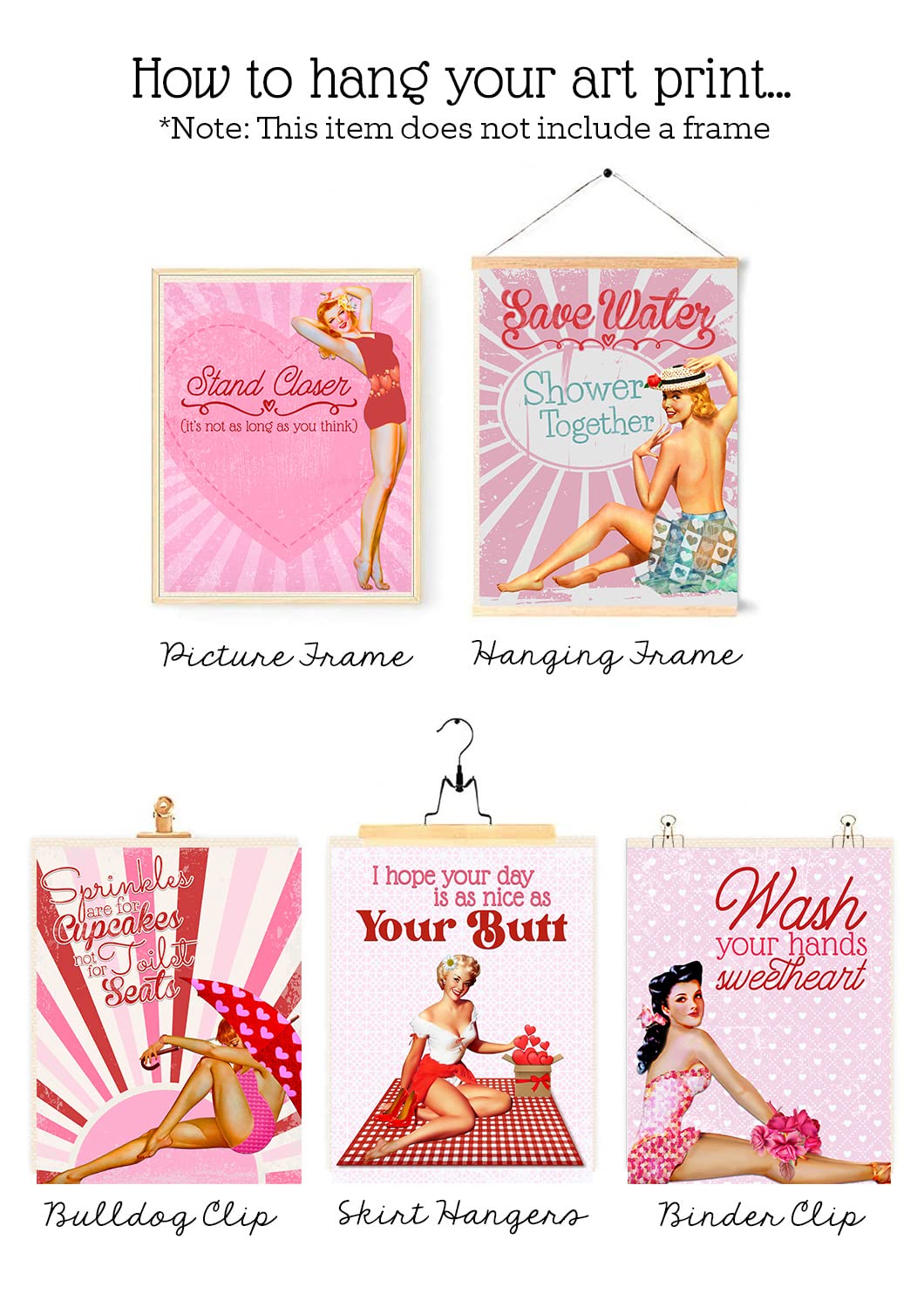 Sassy Vintage Pinup Valentine Bathroom Prints - Set of 3, 8x10 Bath Decor