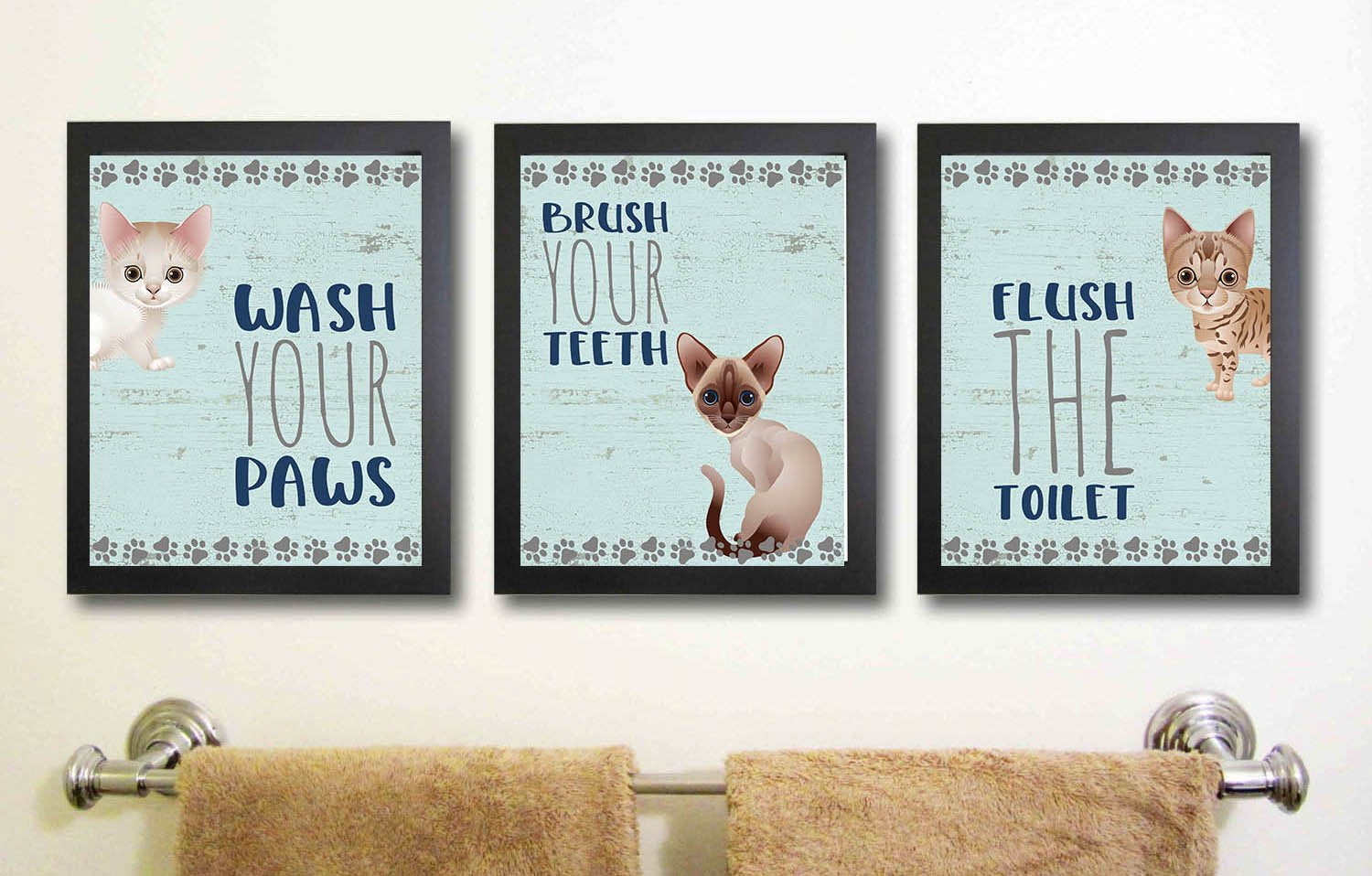 Kitty Cat Themed Bathroom Wall Art Print Decoration