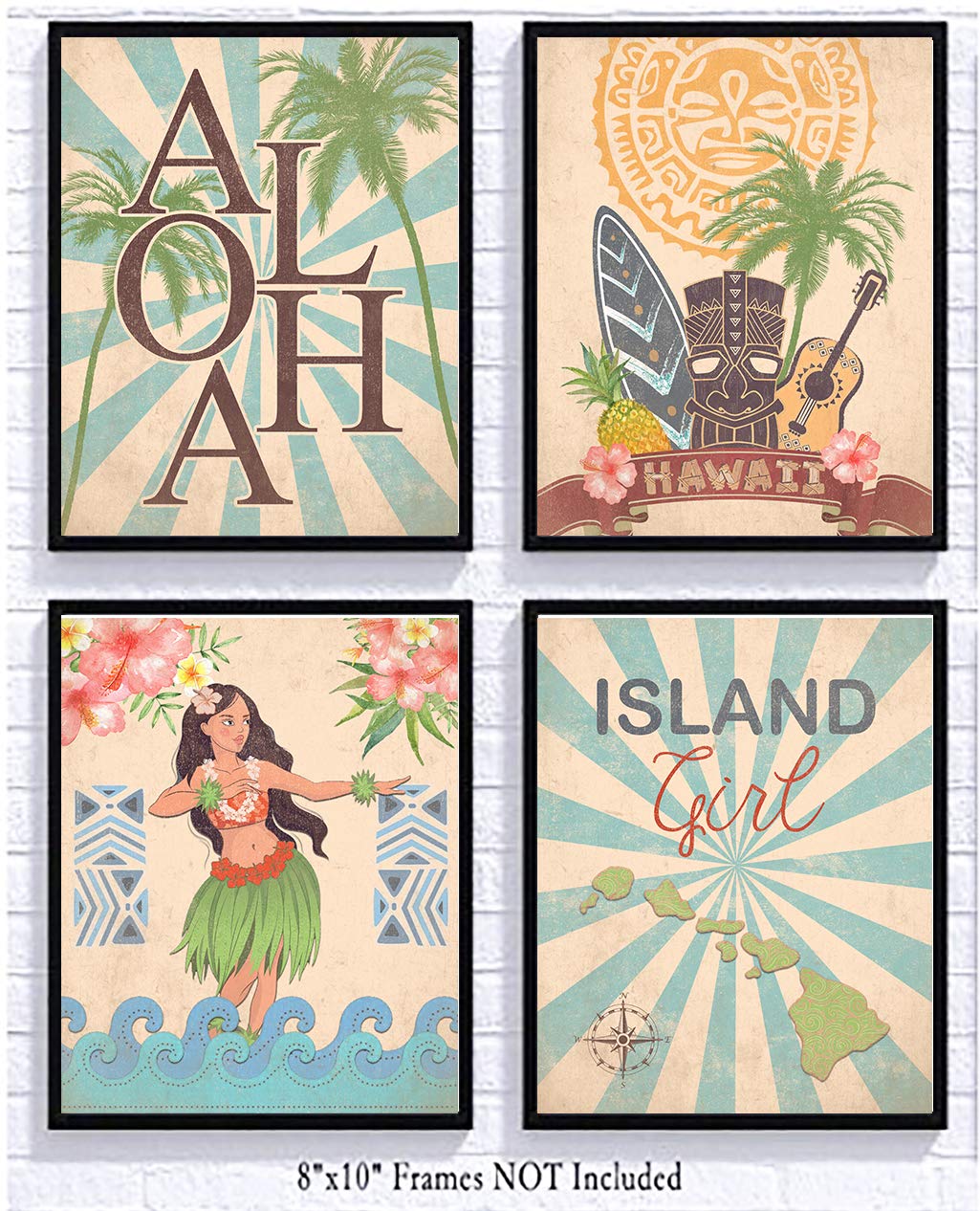 Retro Hula Hawaii Tropical Island Themed Art Print Wall Decor Tiki