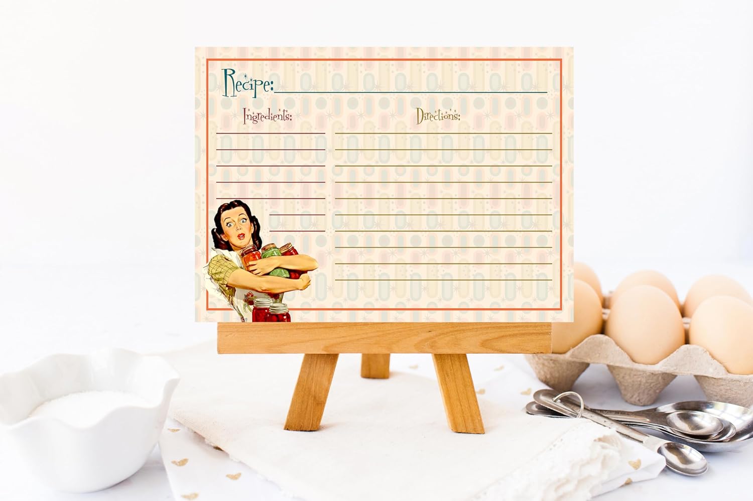 Retro Housewife 4x6 Vintage Design Recipe Card Gift Set (Set of 24)