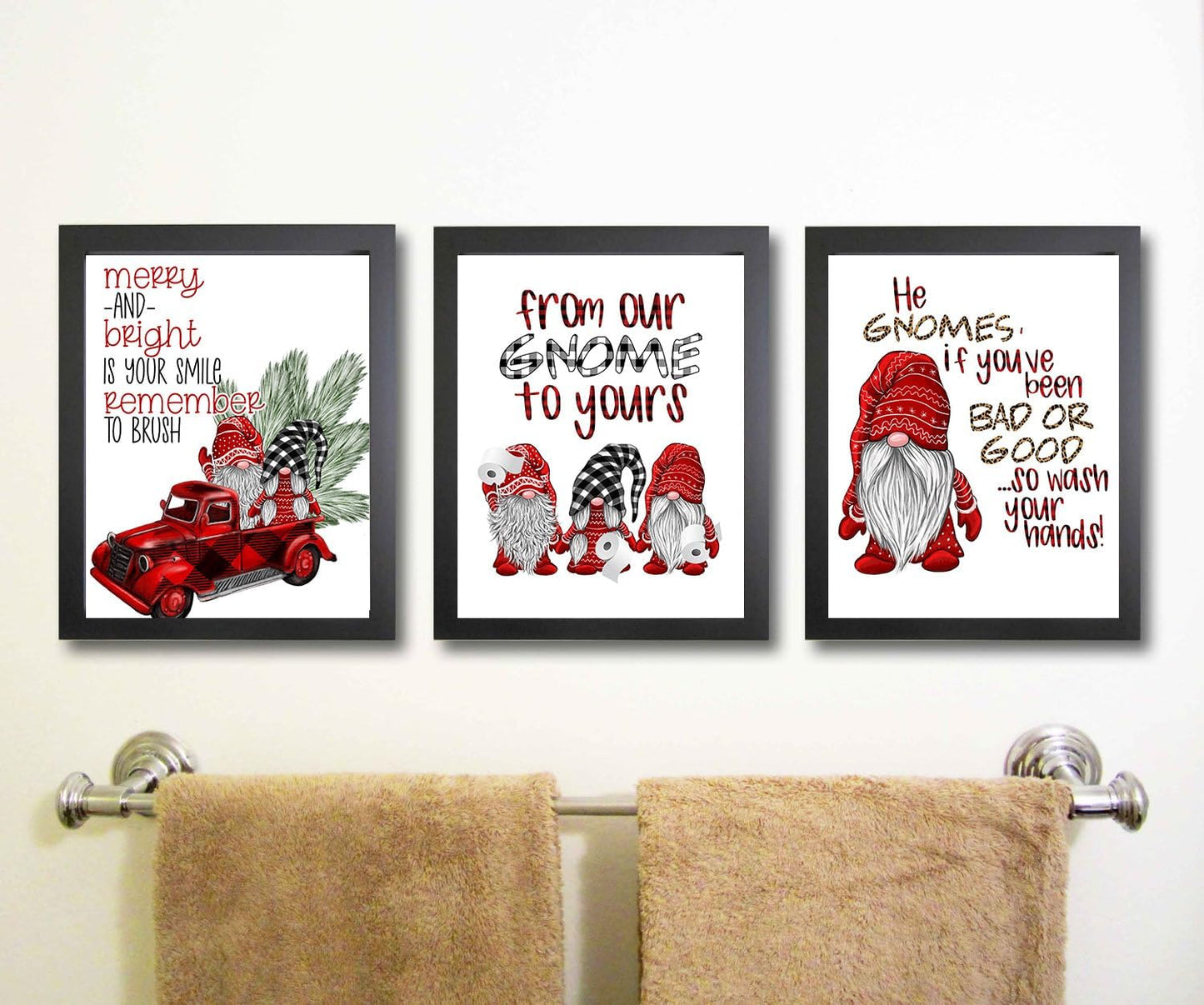 Silly Goose Gifts Gnomes Buffalo Plaid Set - Vintage Old World Themed Christmas Wall Art Prints (Set of 6)