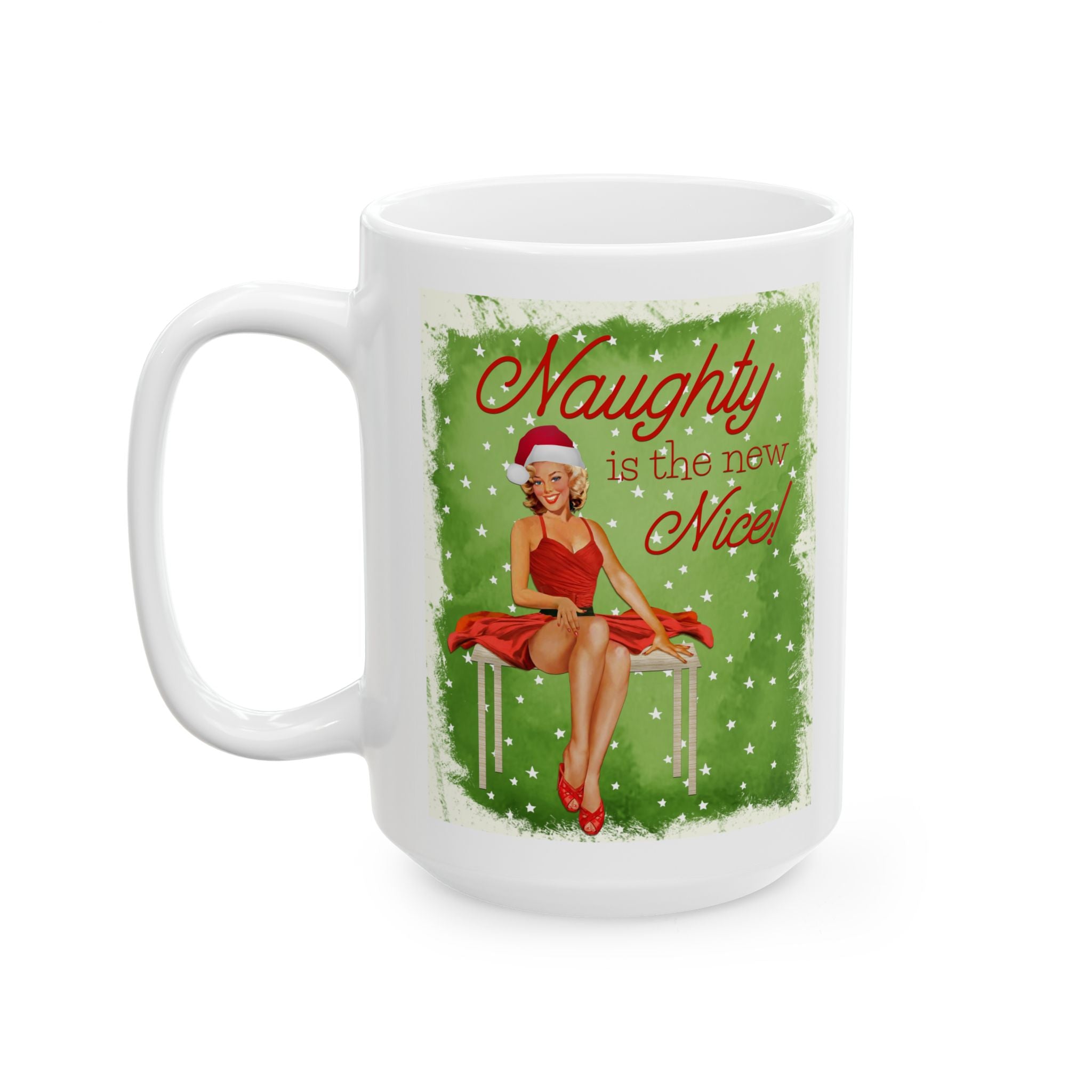 Naughty Is The New Nice – Funny Vintage Christmas Pinup Mug (11oz, 15oz)