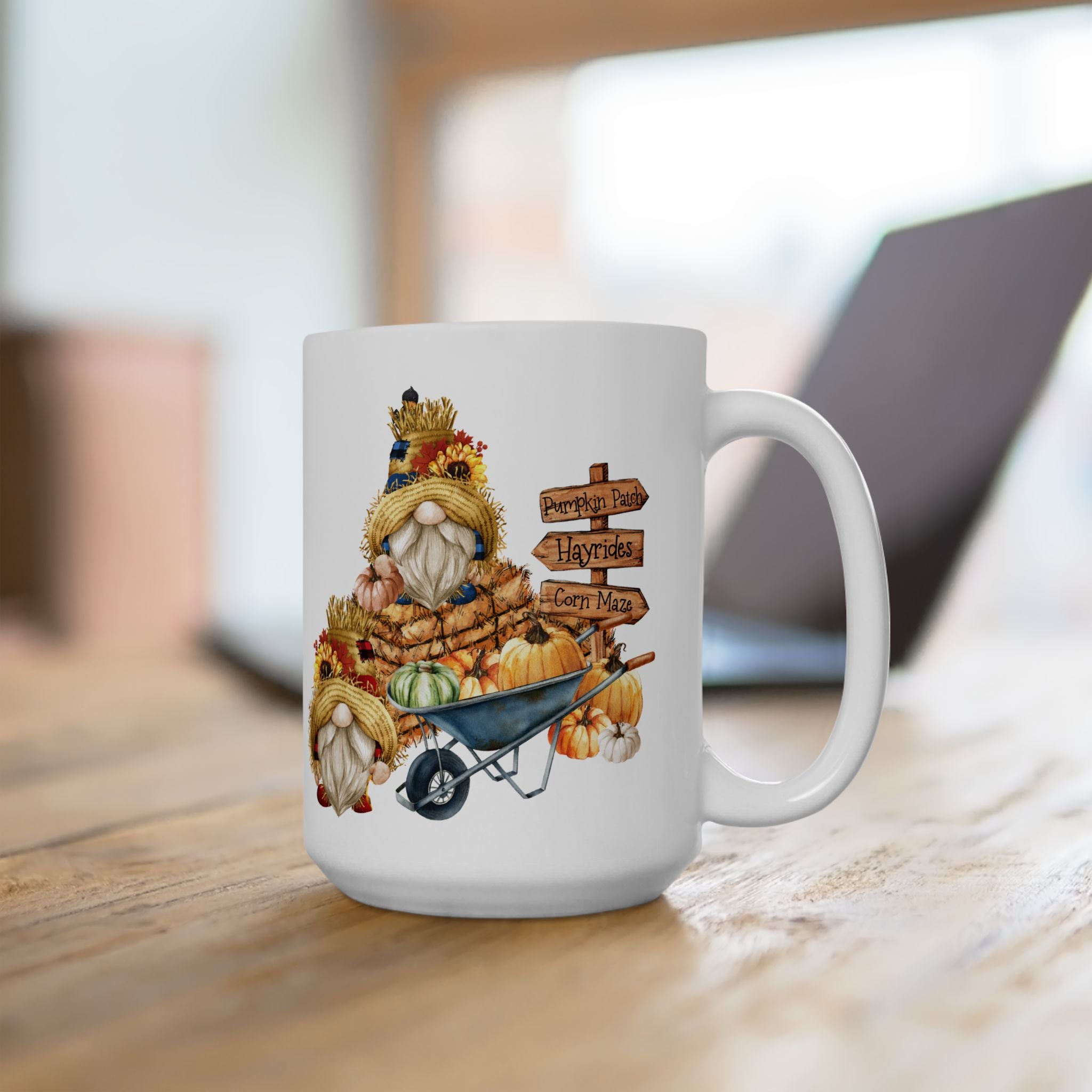 Harvest Gnome Pumpkin Patch Hayrides – Rustic Fall Coffee Mug (11oz, 15oz)