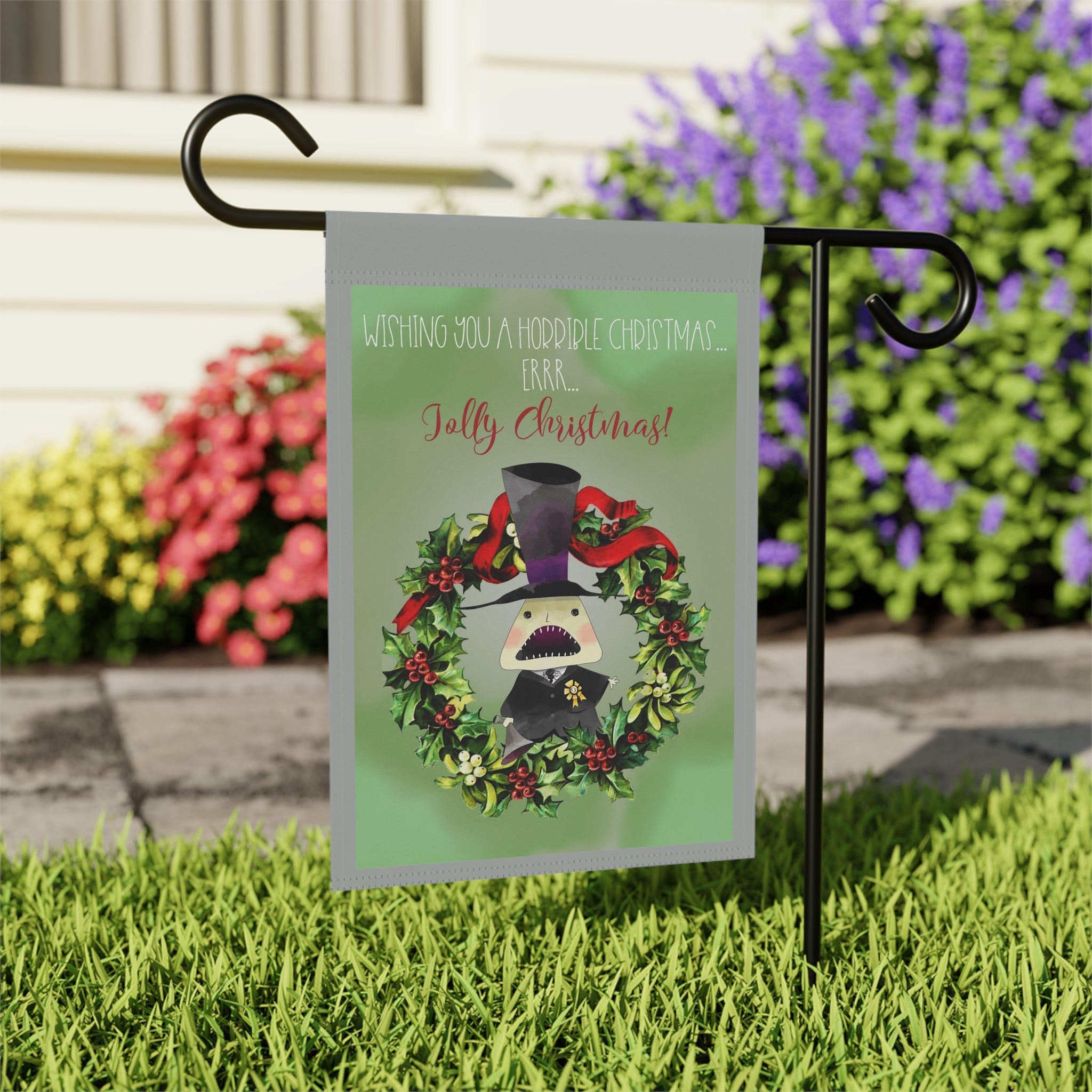Wishing You A Horrible Christmas Garden Flag 12x18 – Cute Cartoon Winter House Yard Decor