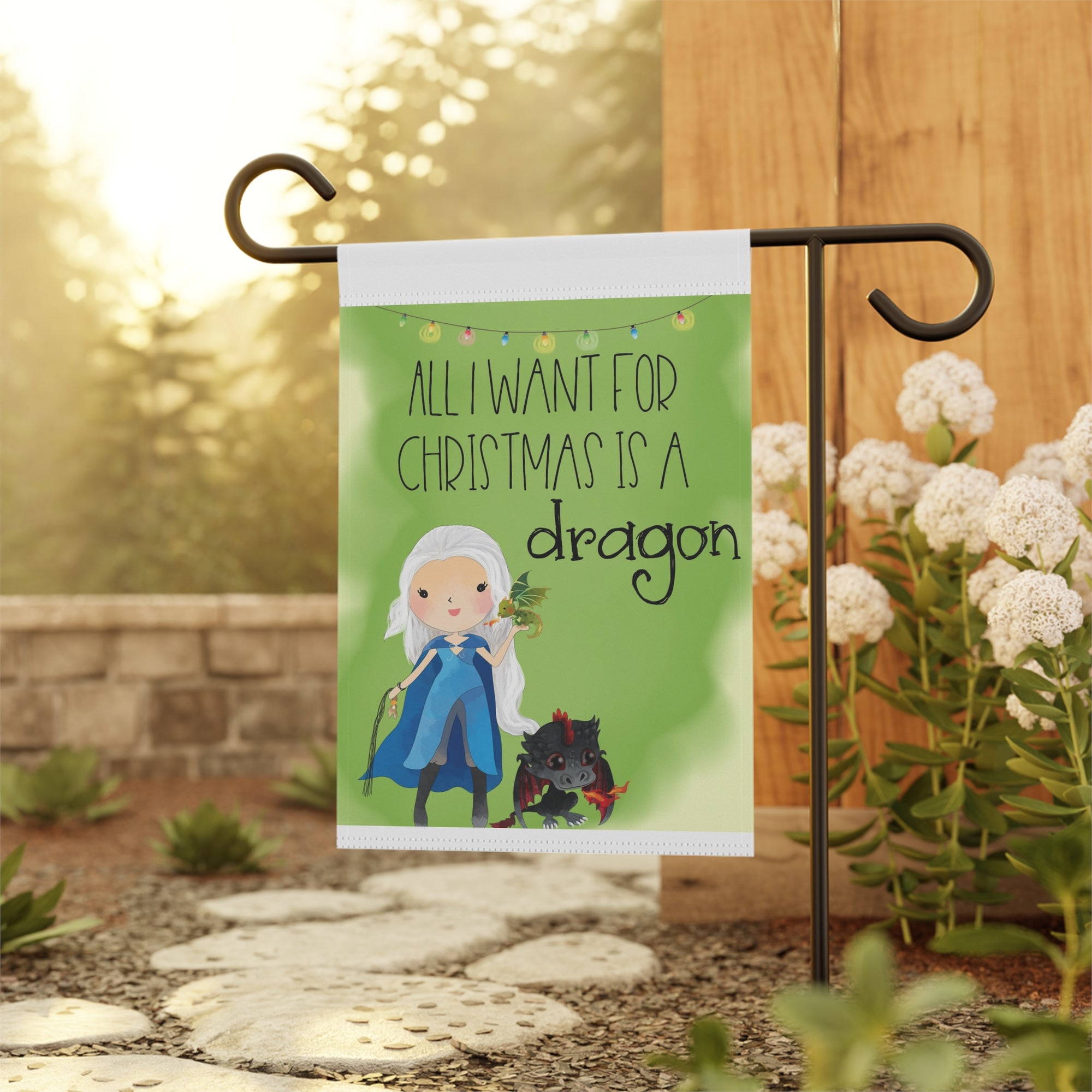 All I Want for Christmas is a Dragon Garden Flag 12x18 – Winter House Yard Decor