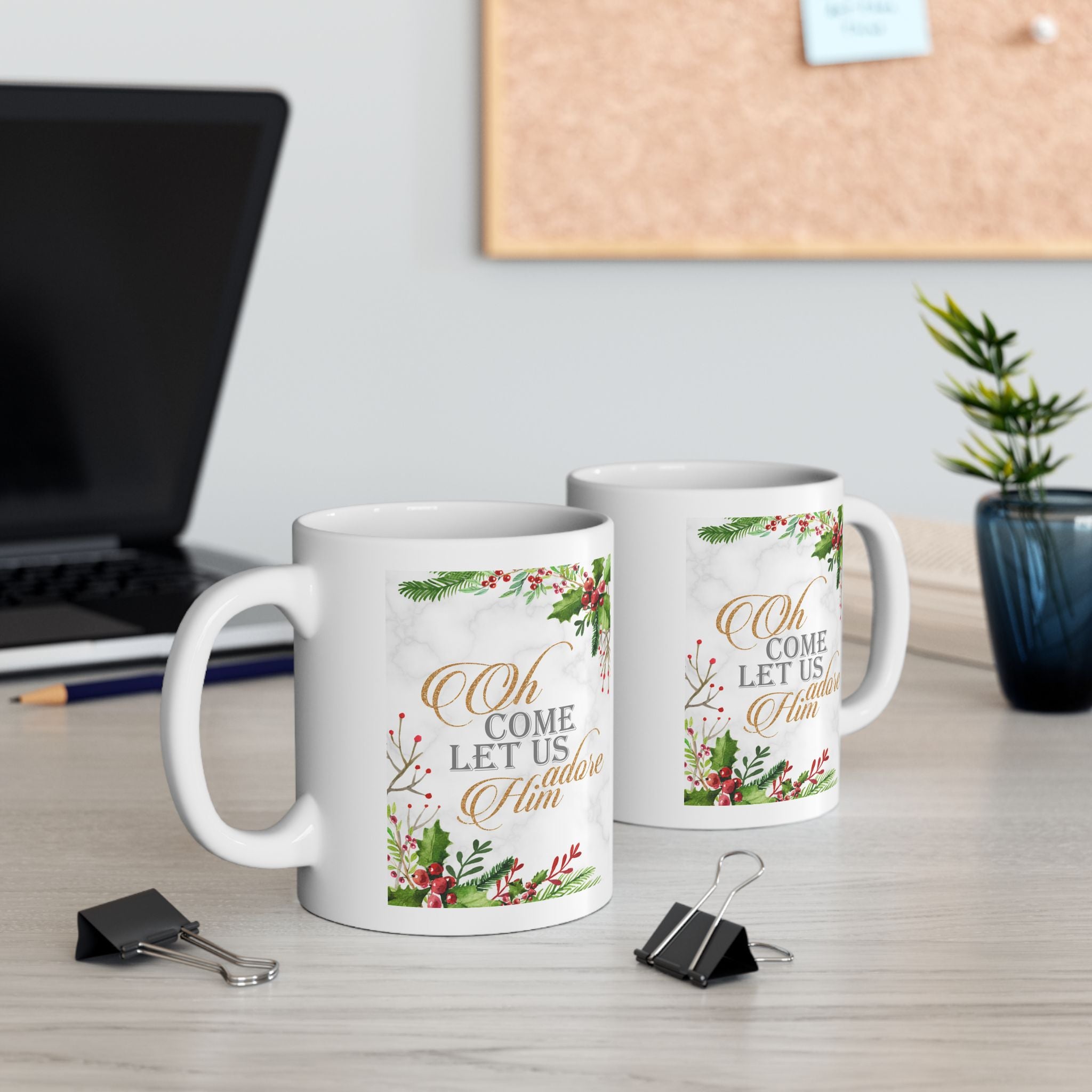 Oh Come Let Us Adore Him – Christian Christmas Coffee Mug (11oz, 15oz)
