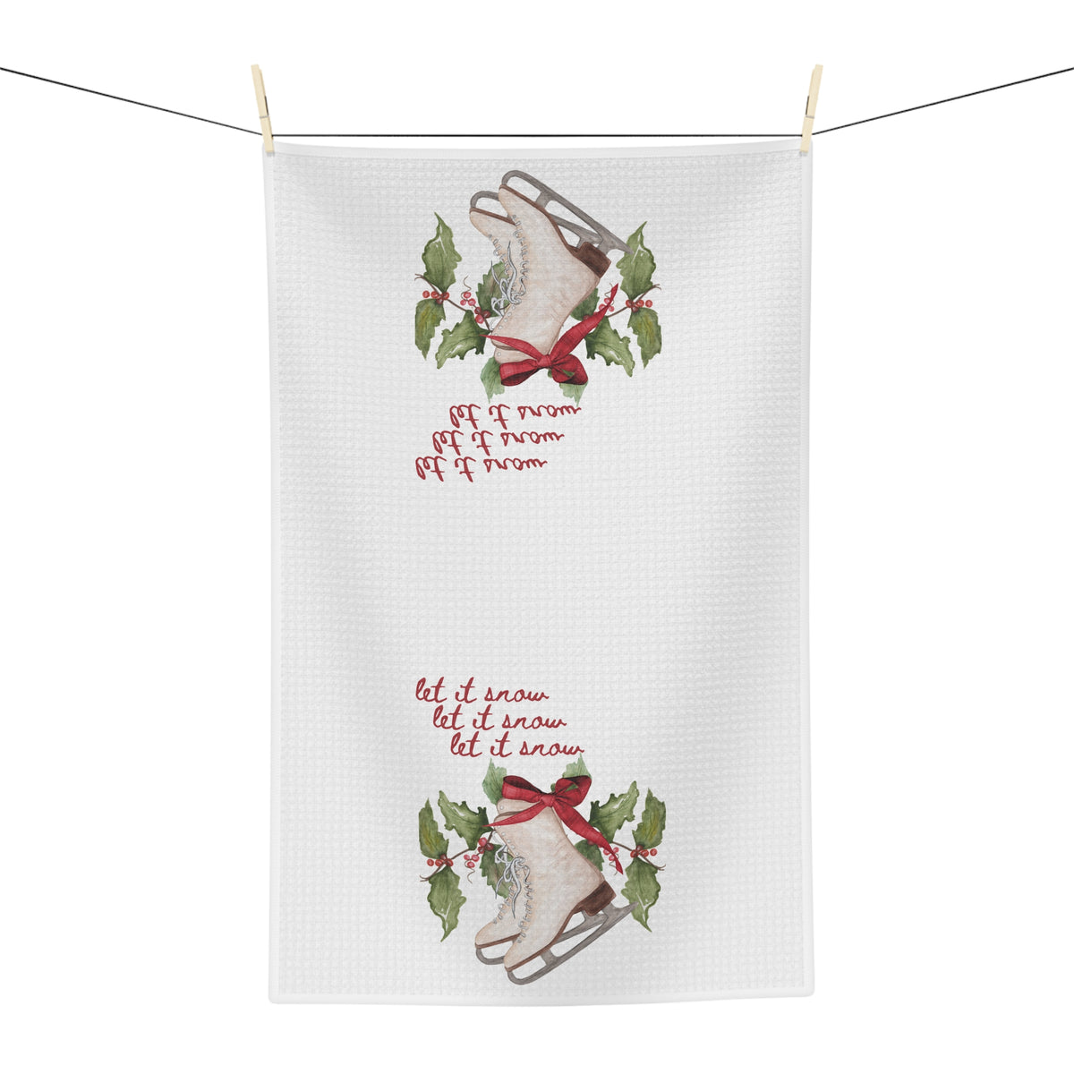 Let It Snow Vintage Ice Skate Tea Towel – Christmas Kitchen Towel