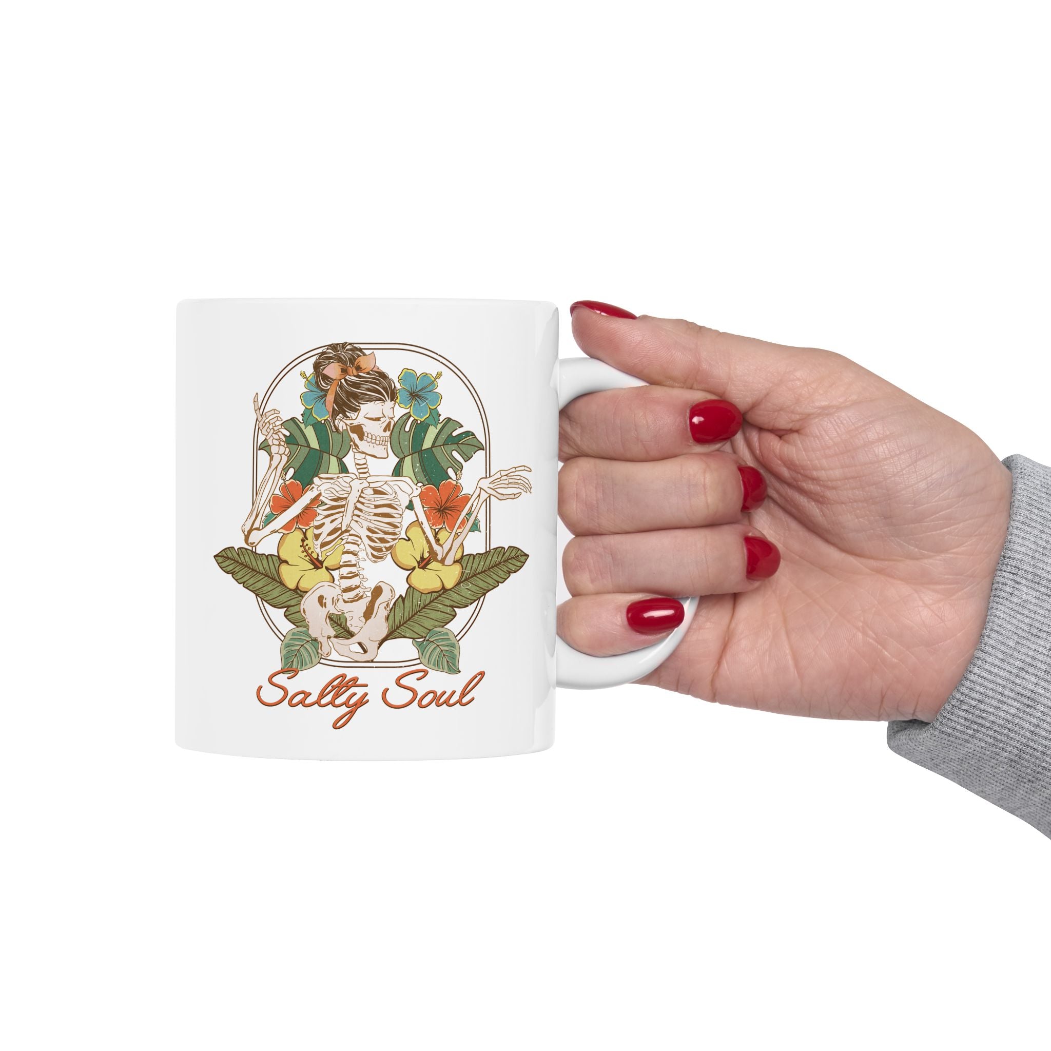 Salty Soul Skeleton Mug — Dark Humor Ceramic Coffee Cup (11oz & 15oz)