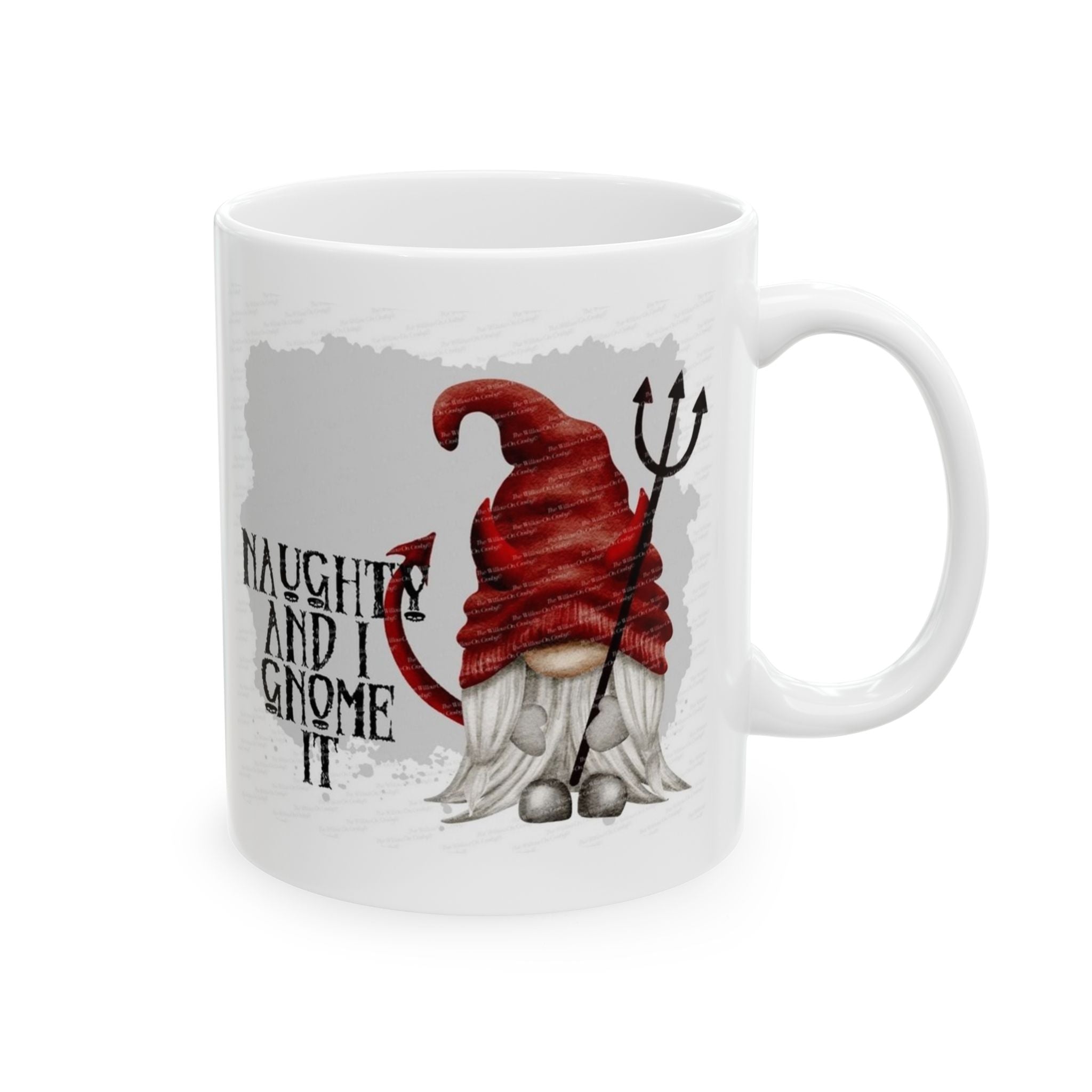 Naughty and I Gnome It - Red Devil Gnome Ghost Halloween Mug Drinkware Design (11oz, 15oz)