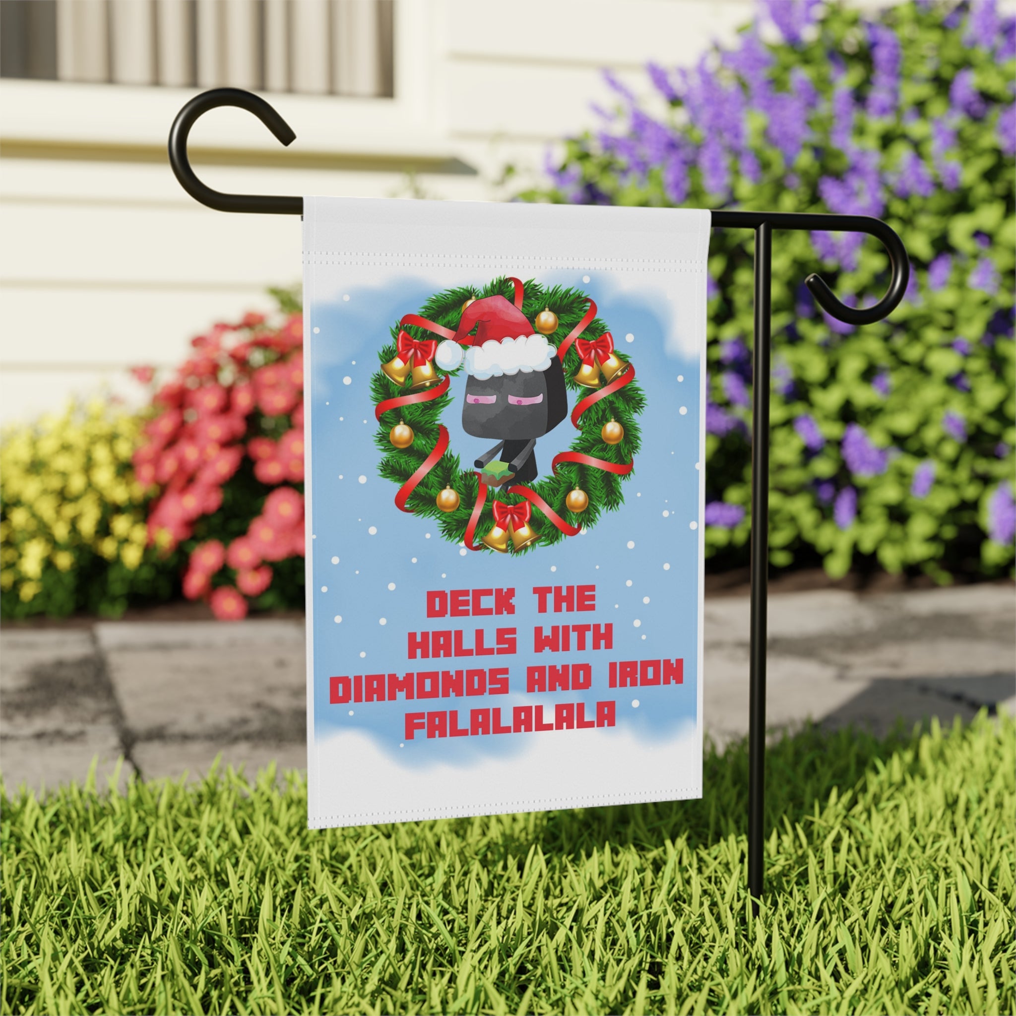 Deck the Halls Diamond Iron Pixel Video Gamer Themed Garden Flag 12x18 – Dragon Winter House Yard Decor