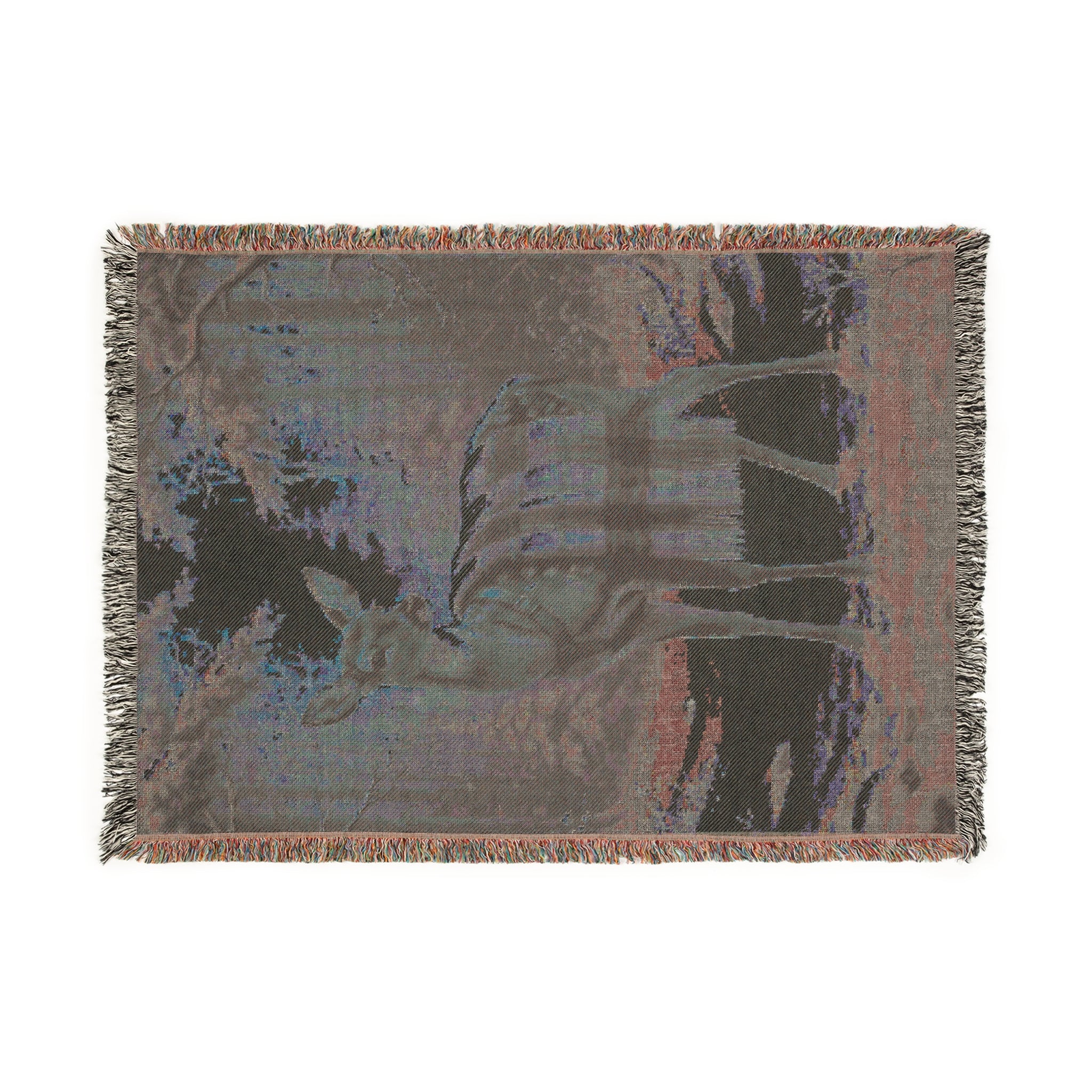 Beautiful Deer in the Woods Painting, Old World Heritage Style, Christmas Woven Blanket